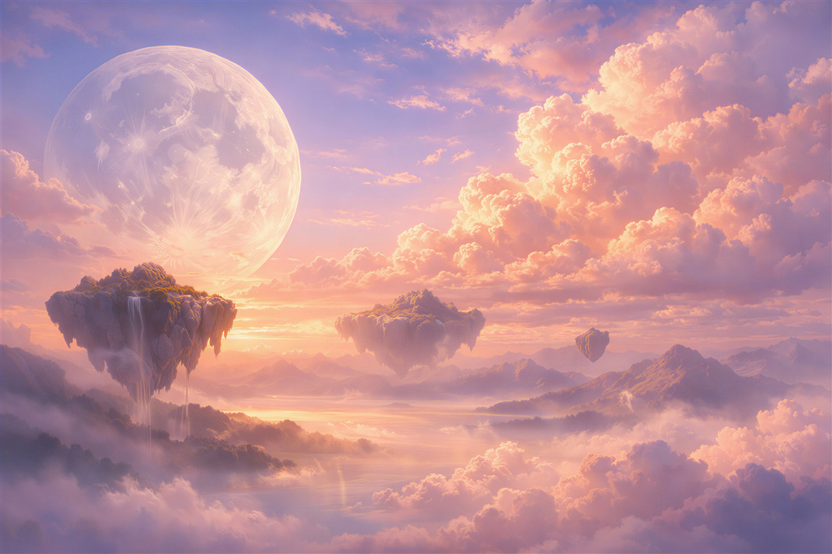 Fototapeten Märcheninseln in rosa Wolken