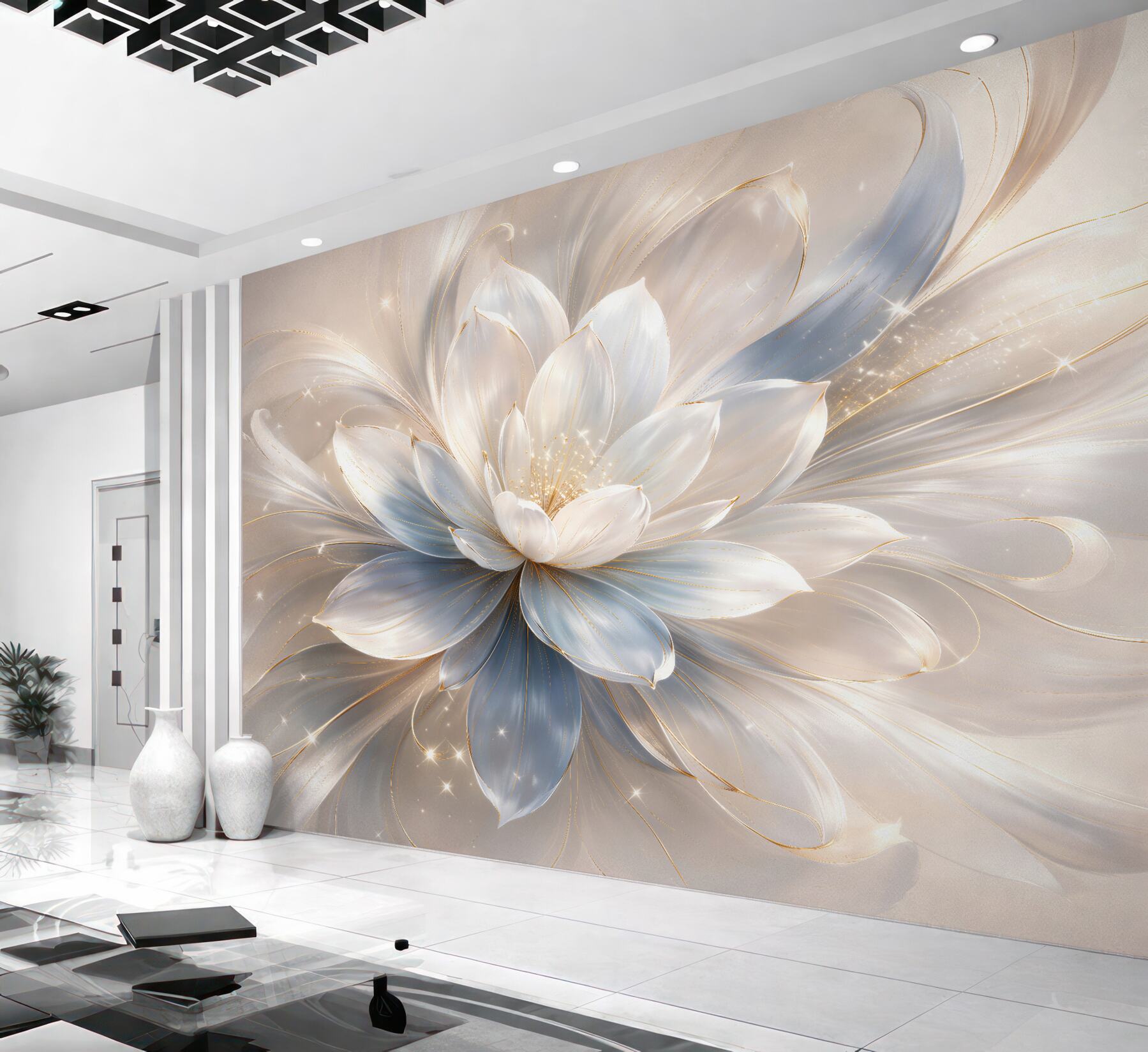 Fototapeten glänzende weiße Blume Glamour