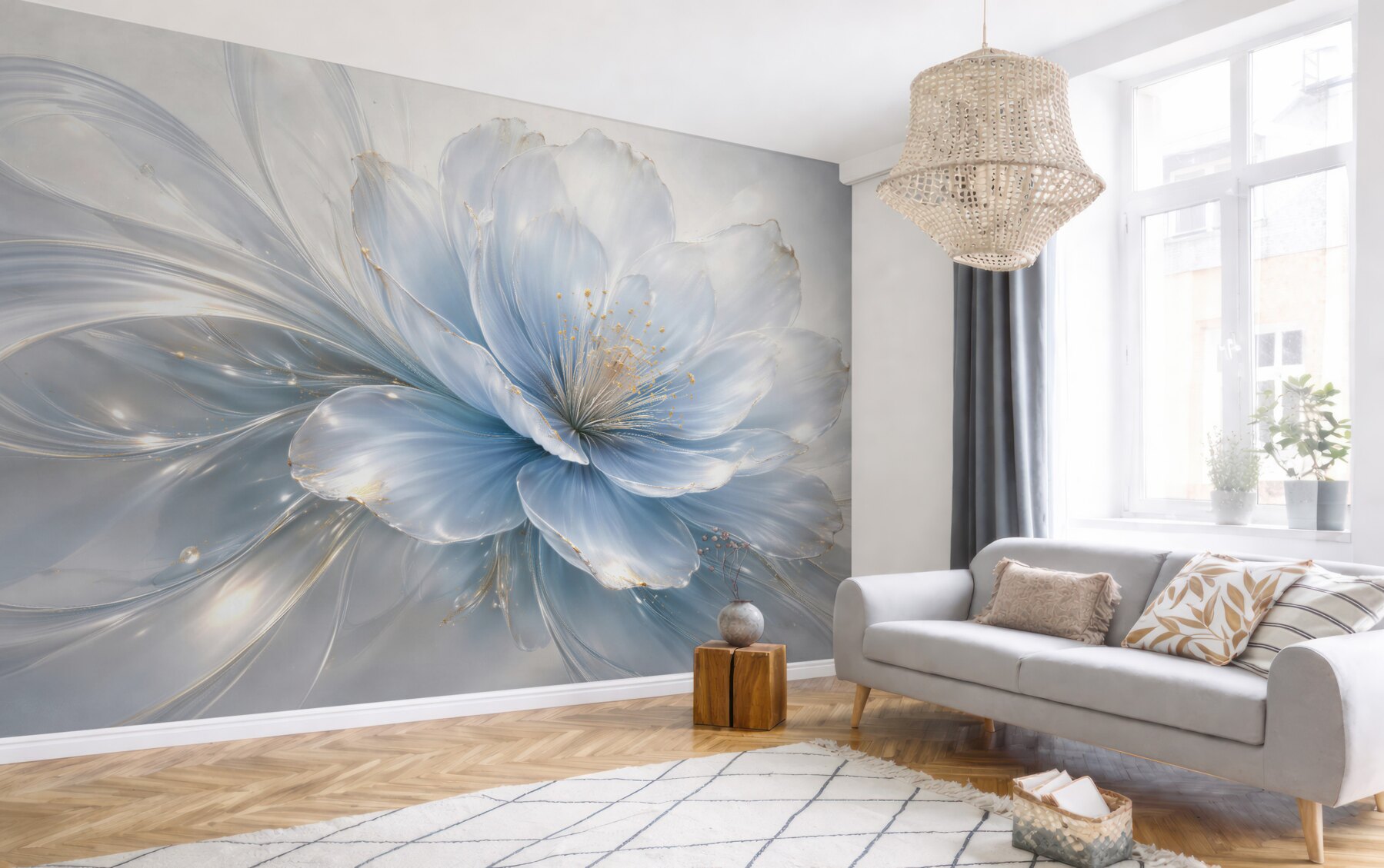 Fototapeten ätherische blaue Blume mit Gold