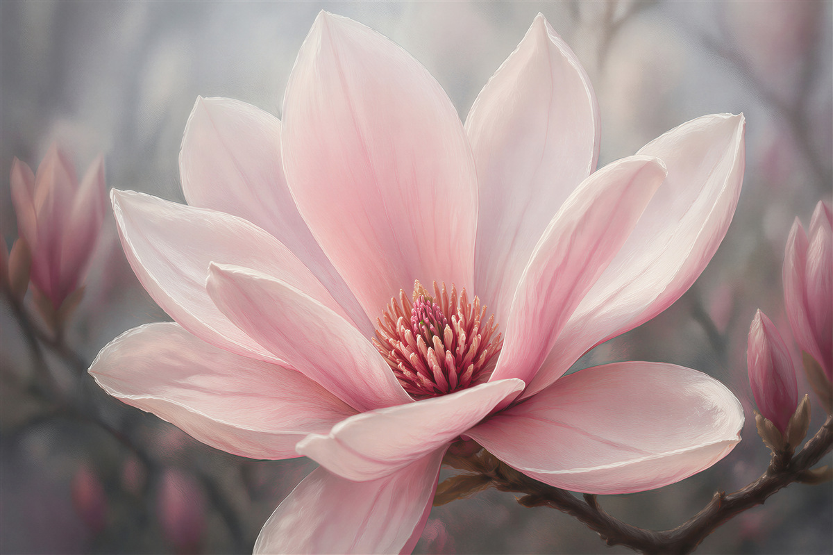 Fototapeten rosa Magnolie bei Sonnenaufgang