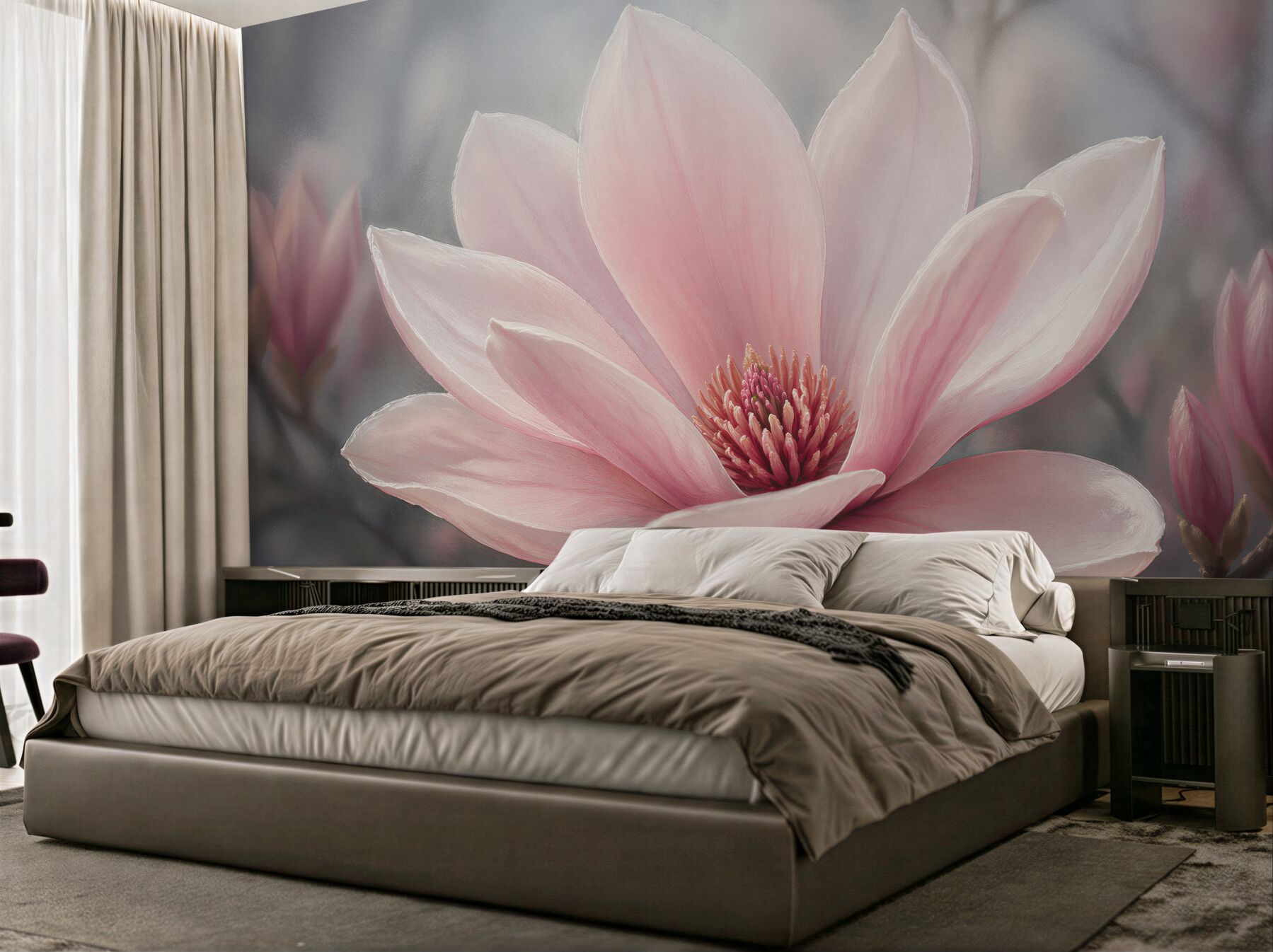 Fototapeten rosa Magnolie bei Sonnenaufgang