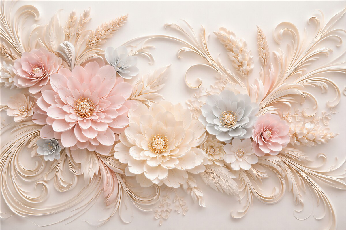 Fototapeten pudrige Blumen in goldener Relief