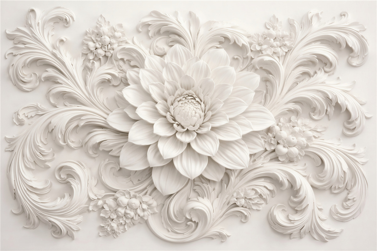 Fototapeten weiße Blume in palastartigem Relief