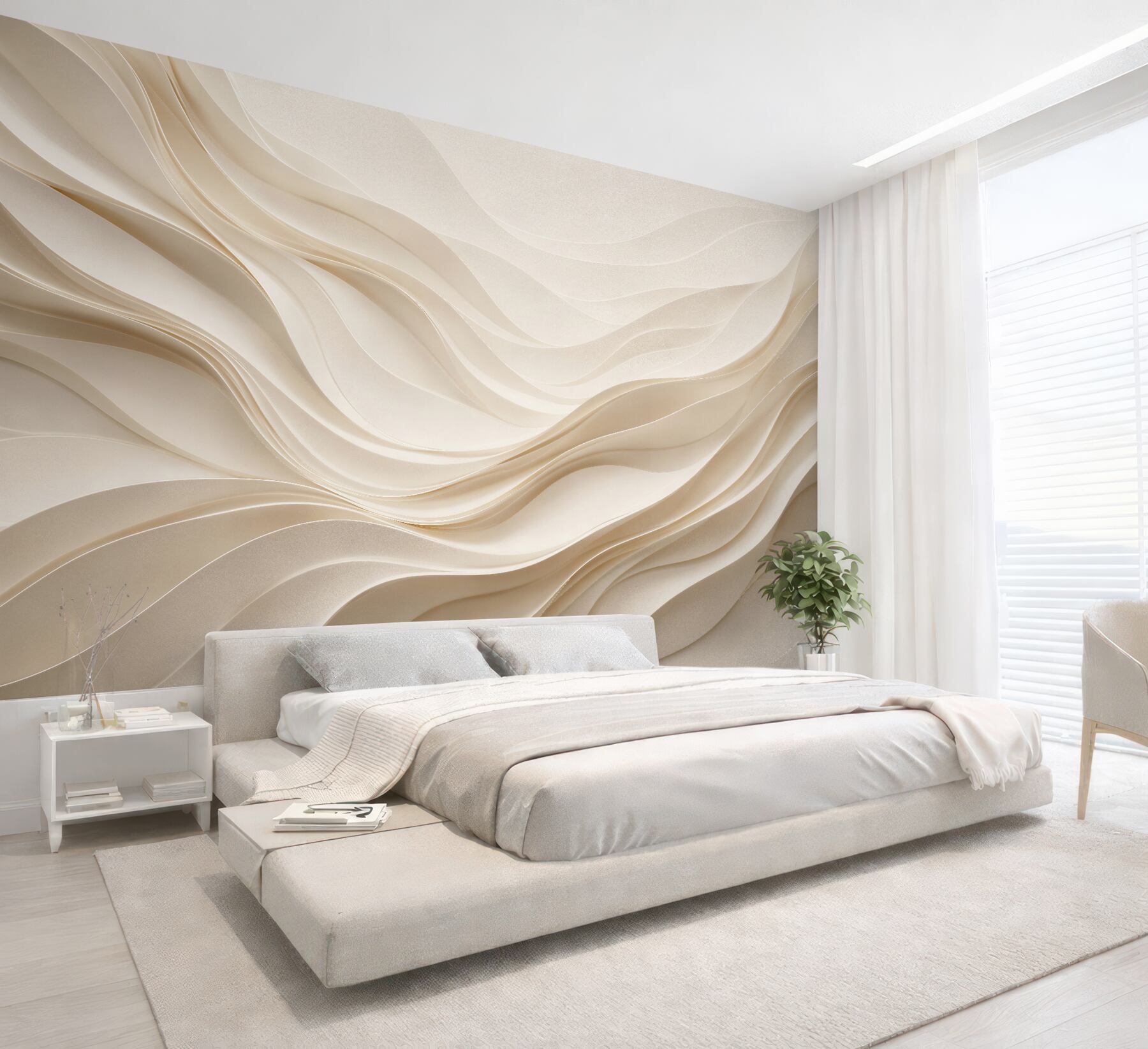 Fototapeten cremefarbene Wellen einer eleganten Abstraktion