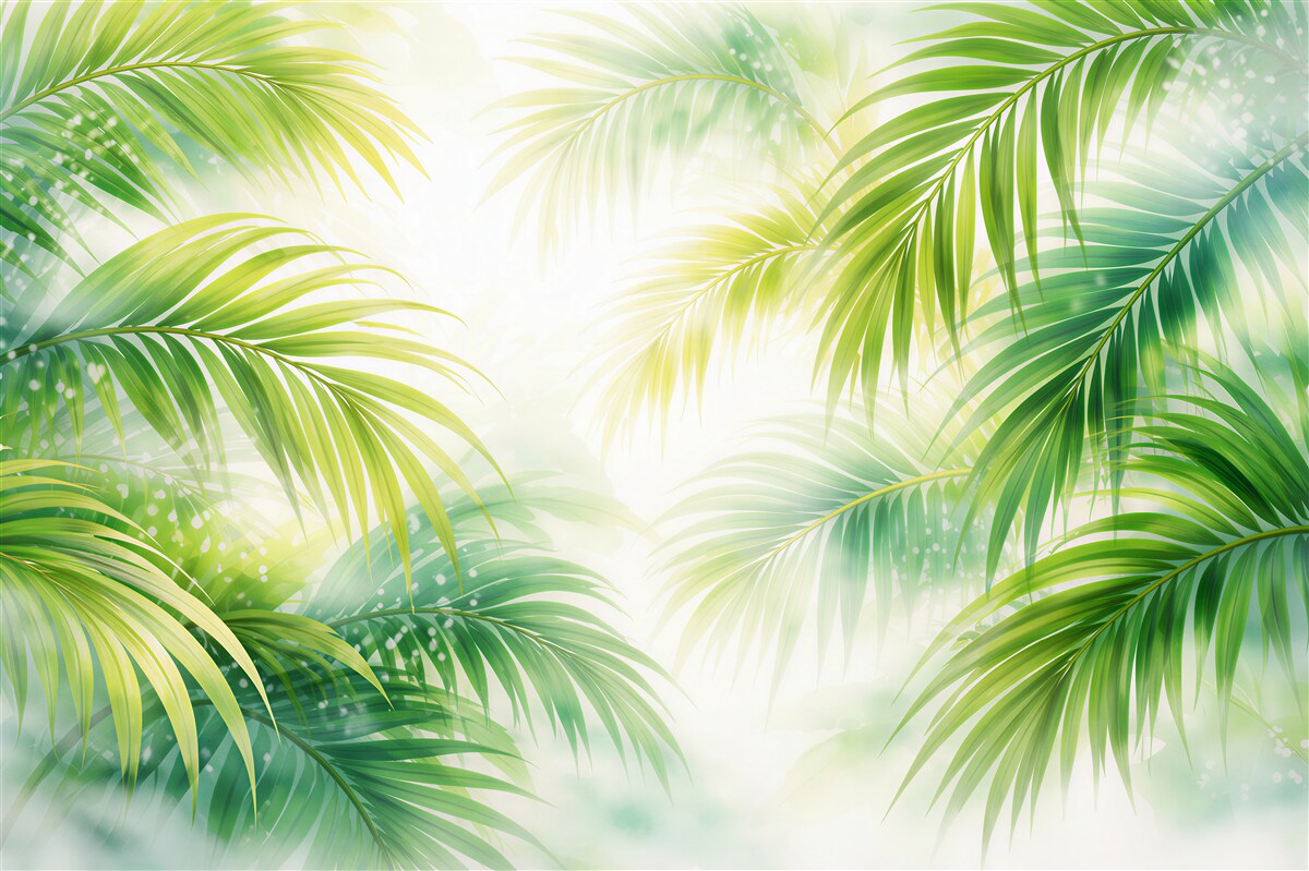 Fototapeten leuchtende Blätter der tropischen Palme