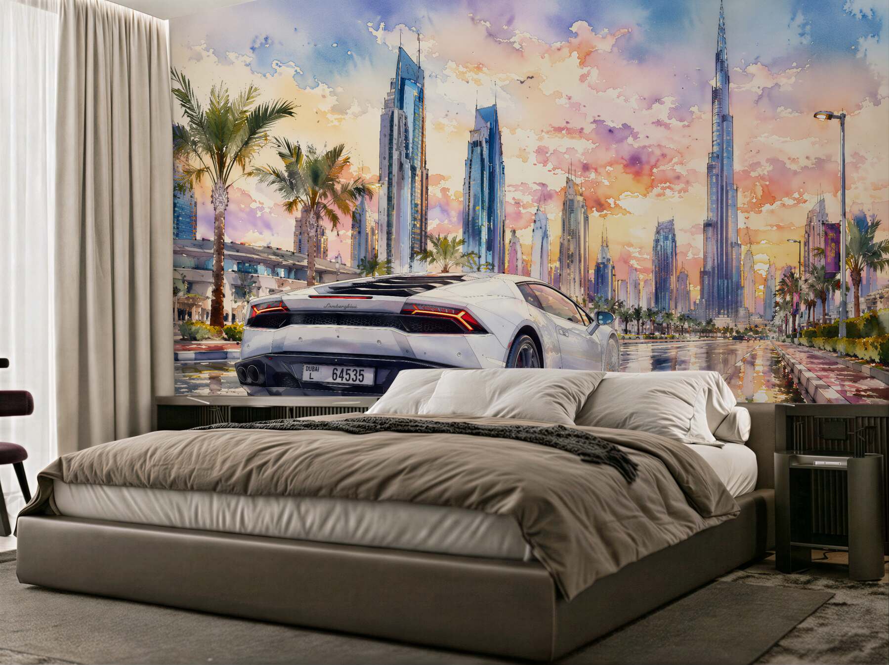 Fototapeten Sportwagen unter dem Himmel von Dubai