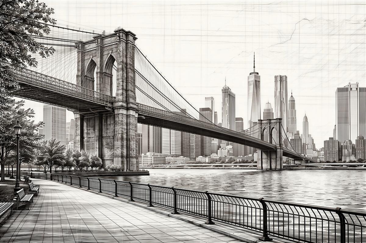 Fototapeten Skizze der Brooklyn-Brücke in Manhattan