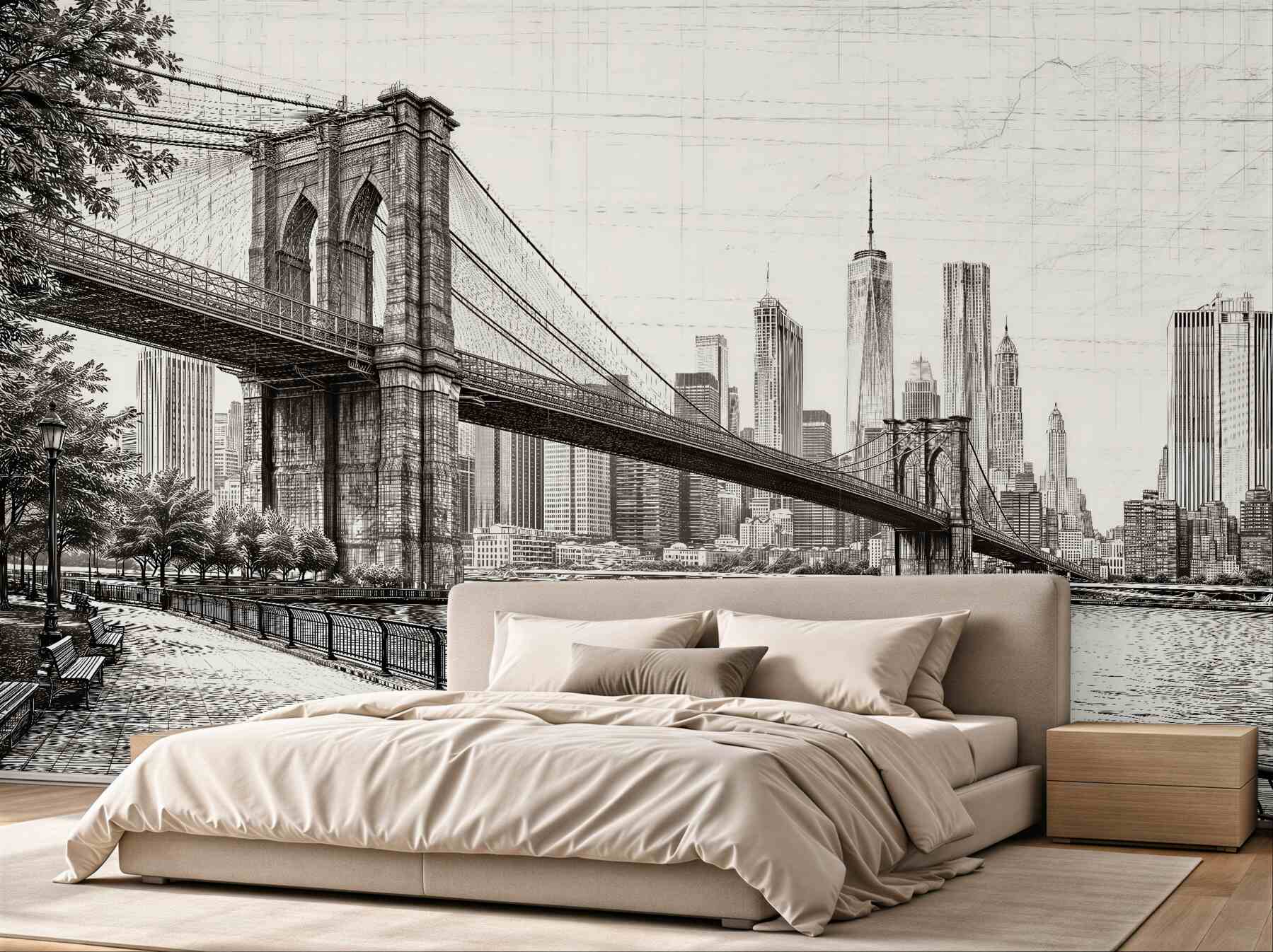 Fototapeten Skizze der Brooklyn-Brücke in Manhattan