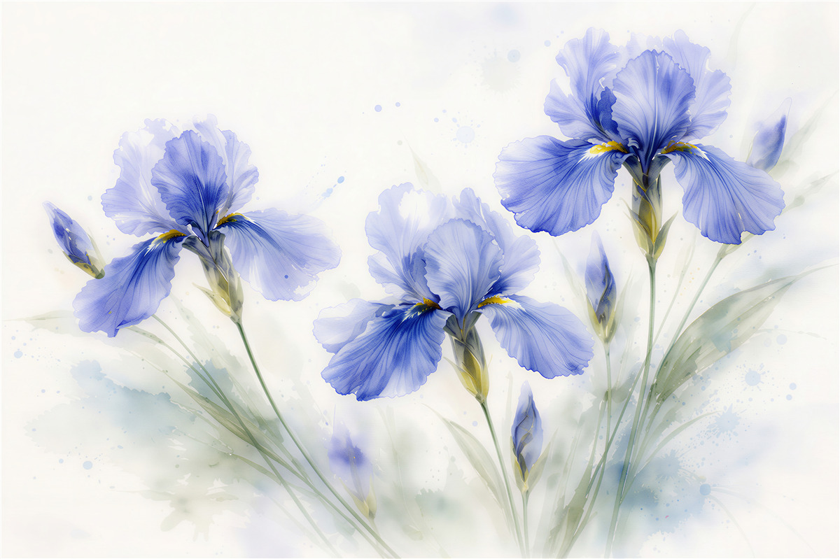 Fototapeten blaue Iris in Aquarell