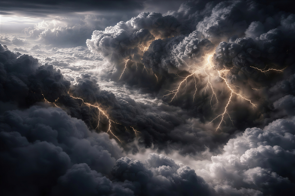 Fototapeten stürmische Wolken mit Blitzen