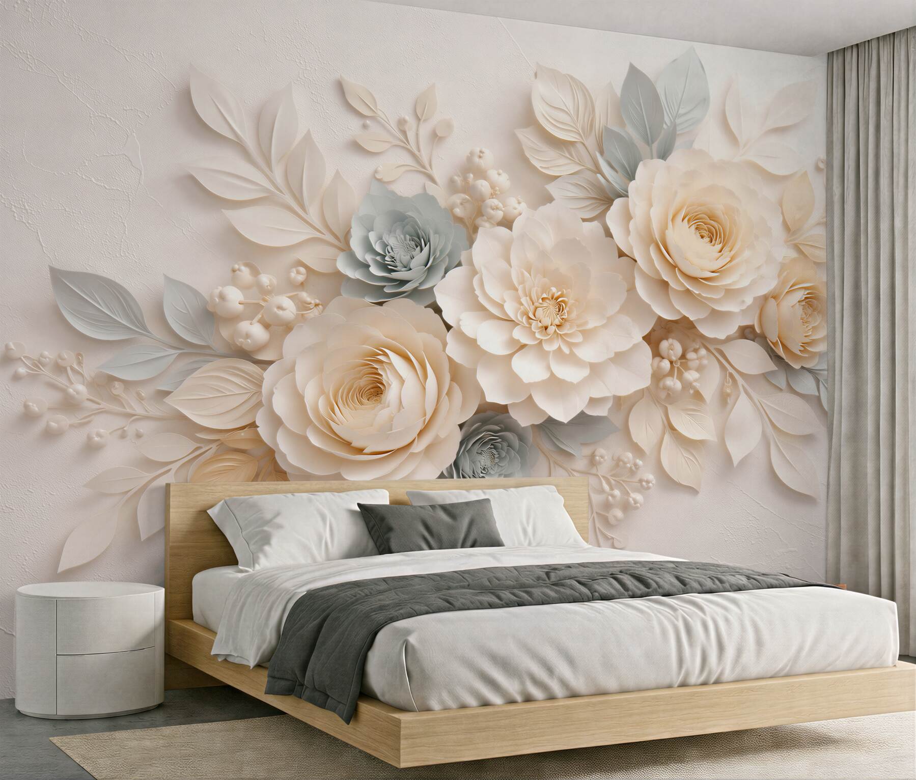 Fototapeten cremefarbene Blumen im 3D-Stil