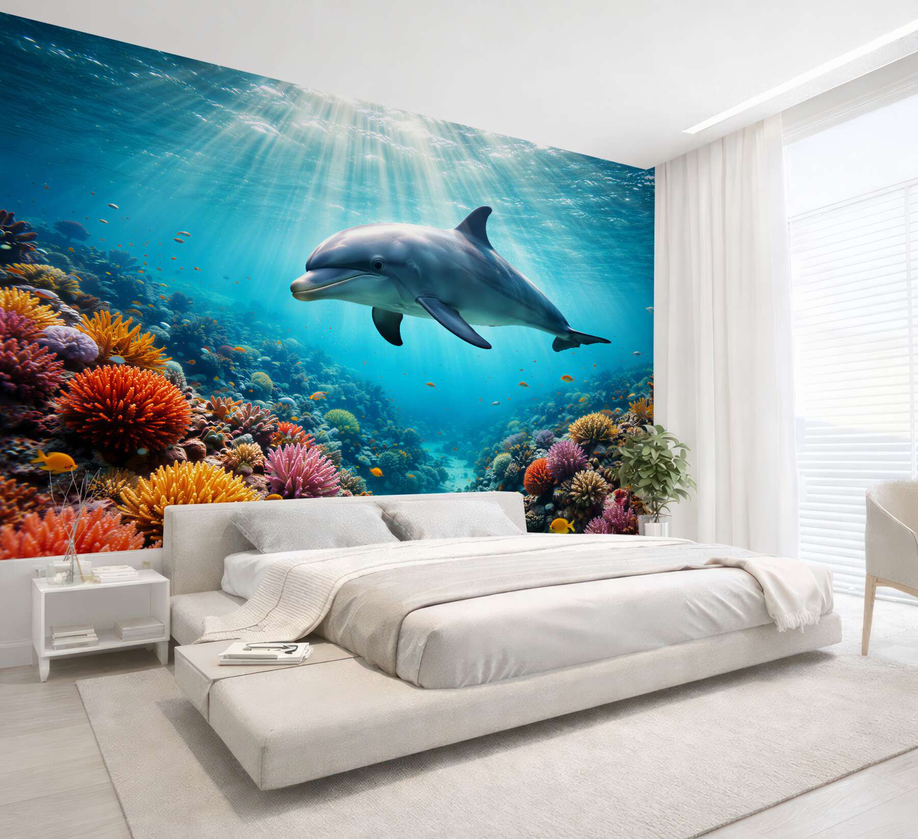 Fototapeten Delfin im bunten Riff