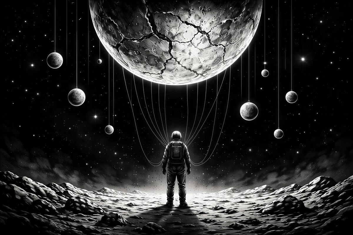Fototapeten Weltraumreisender unter den Planeten