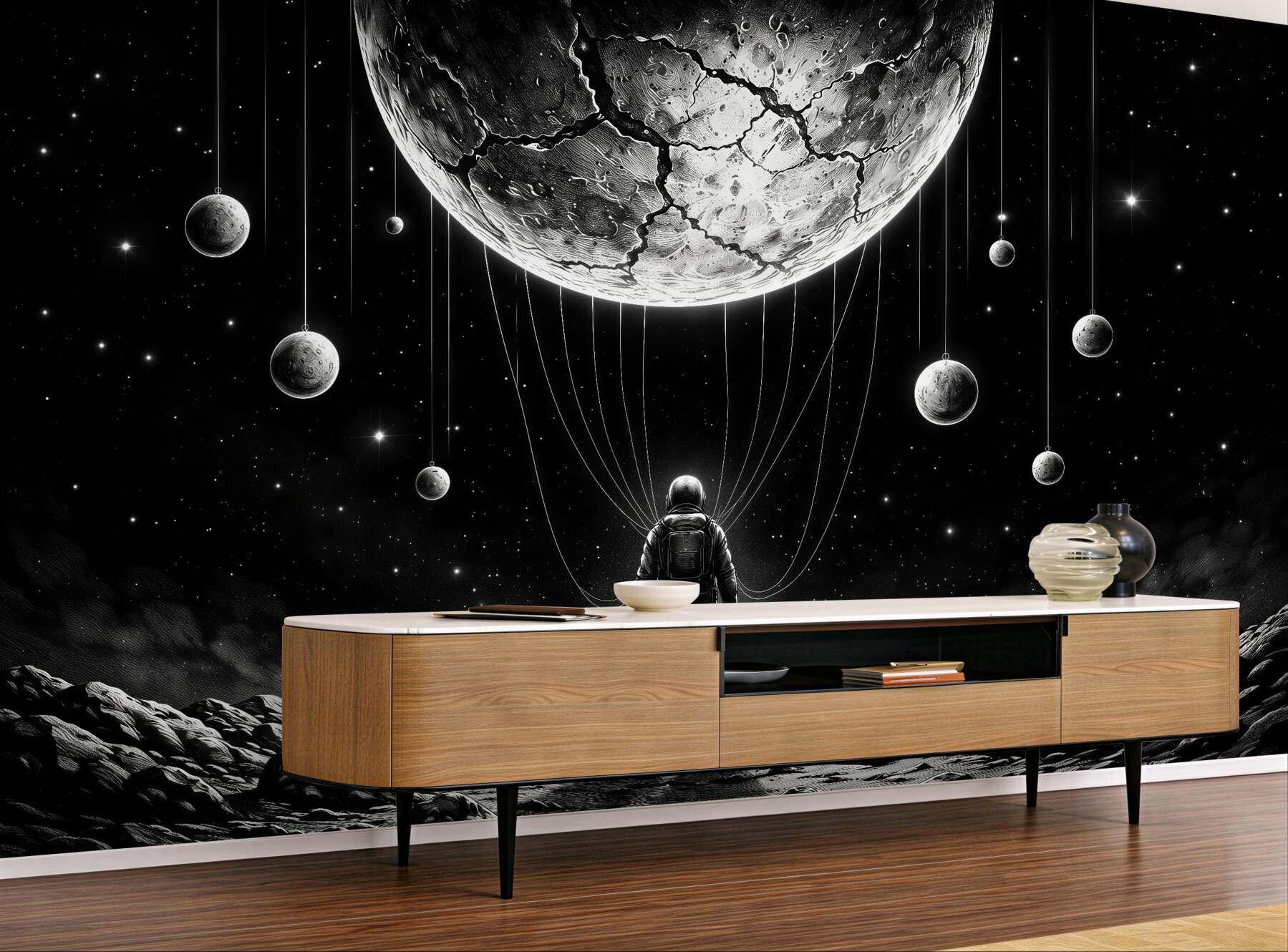Fototapeten Weltraumreisender unter den Planeten