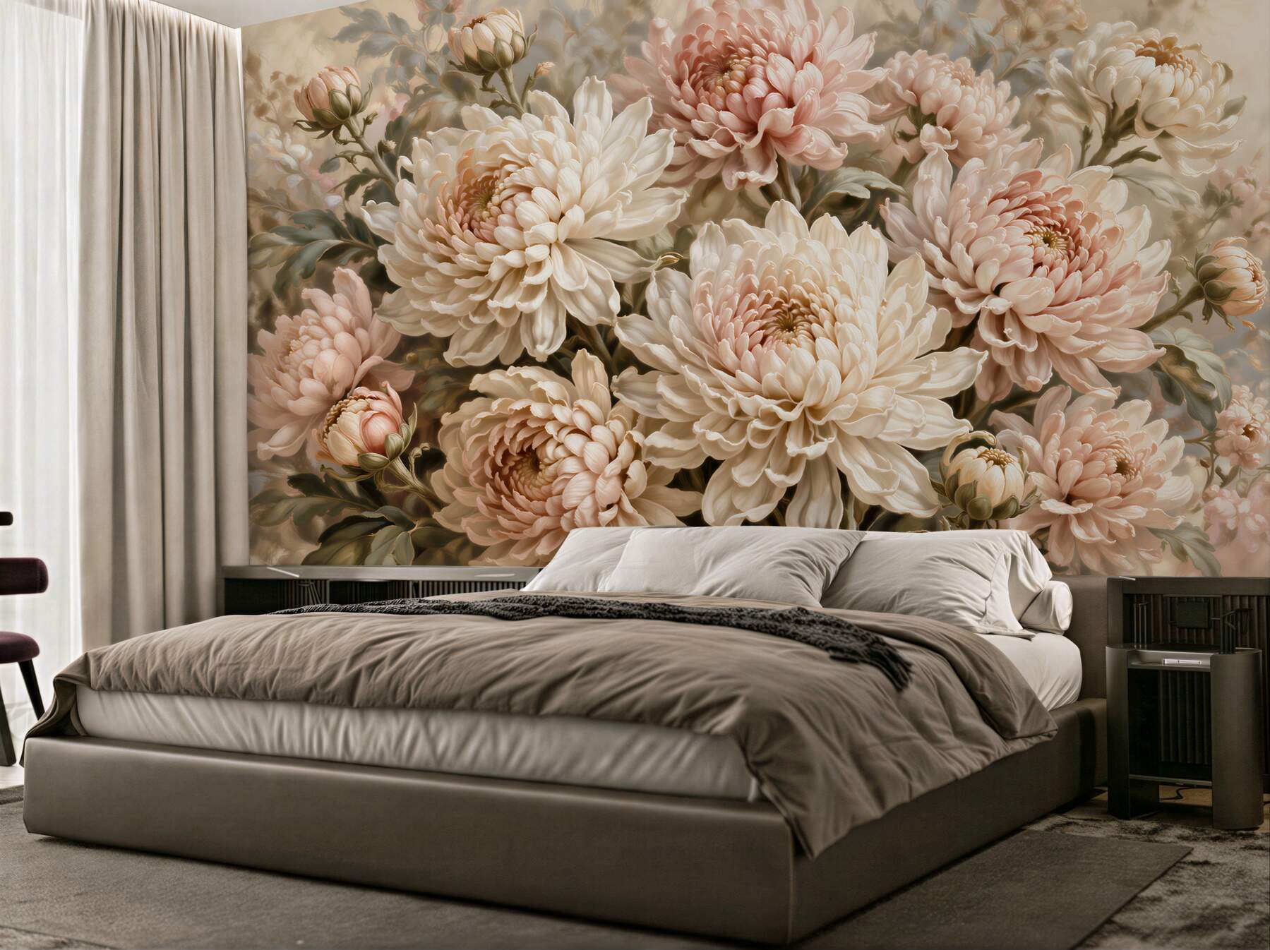 Fototapeten pudrige Chrysanthemen im Glanz