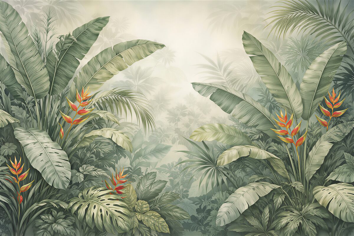 Fototapeten tropischer Dschungel mit Heliconia
