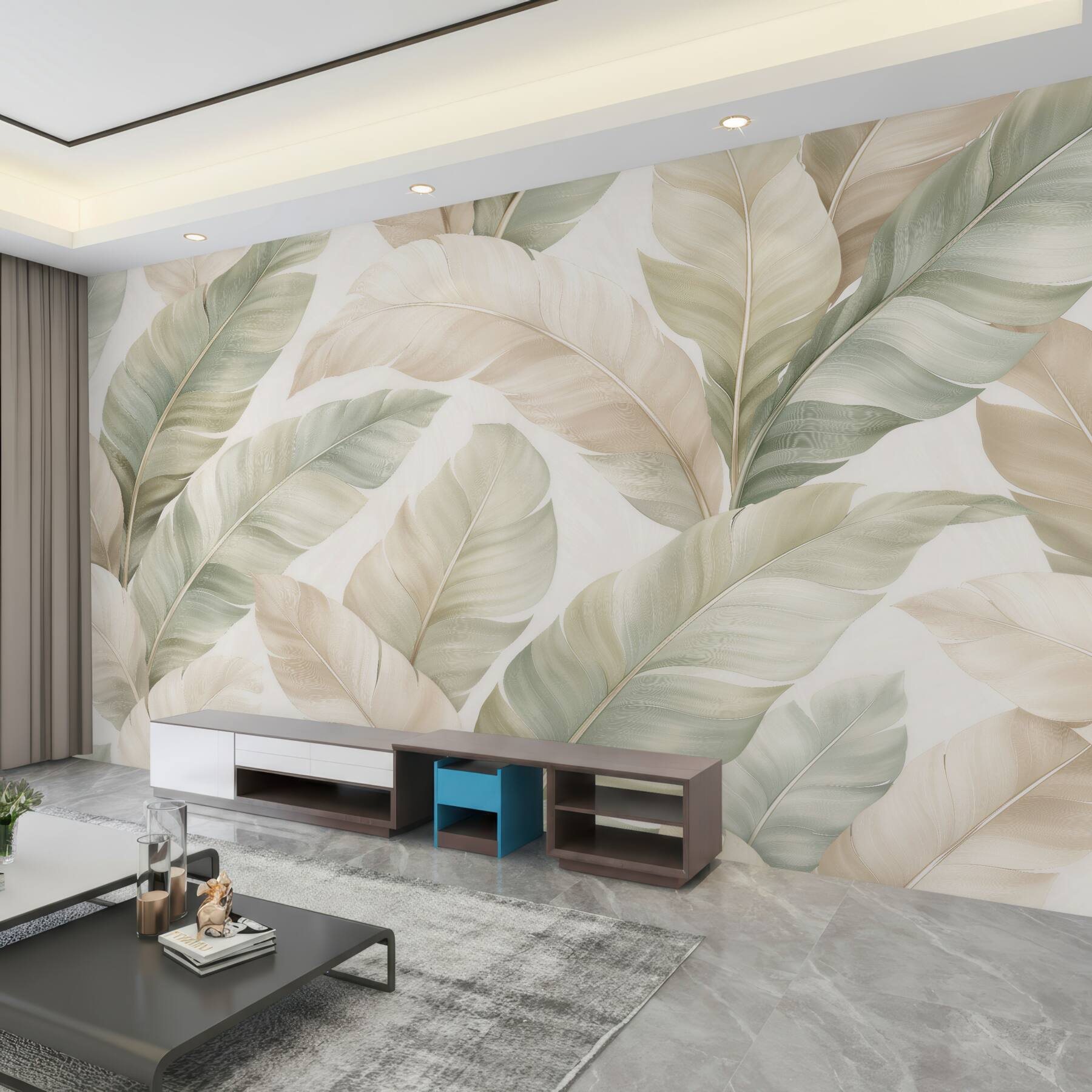Fototapeten beige Blätter im eleganten Rhythmus