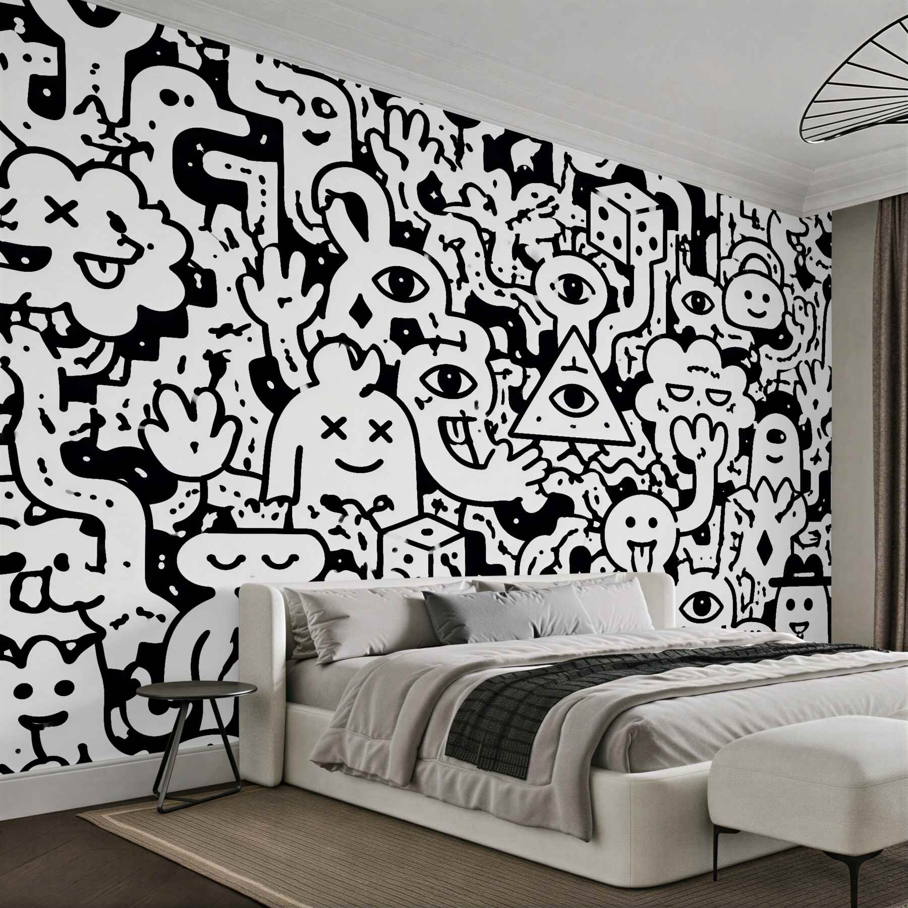 Fototapeten schwarz-weiße Doodle-Monster