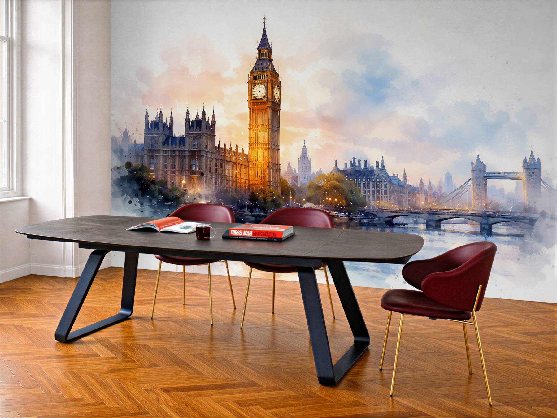 Fototapeten Aquarell London bei Sonnenaufgang