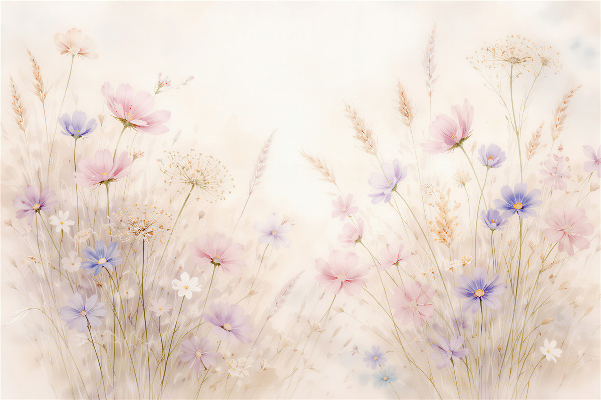 Fototapeten pastellfarbene Blumenwiese