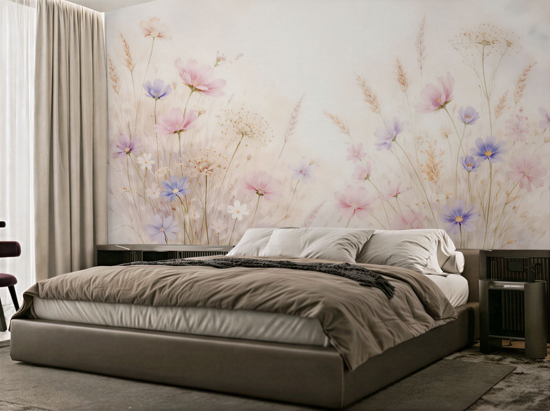 Fototapeten pastellfarbene Blumenwiese