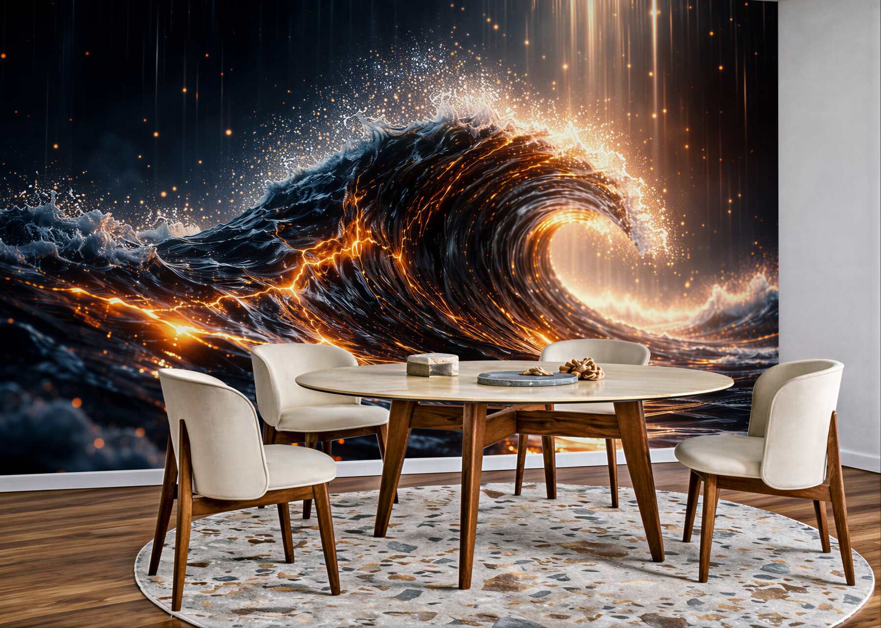 Fototapeten goldene Welle des nächtlichen Ozeans