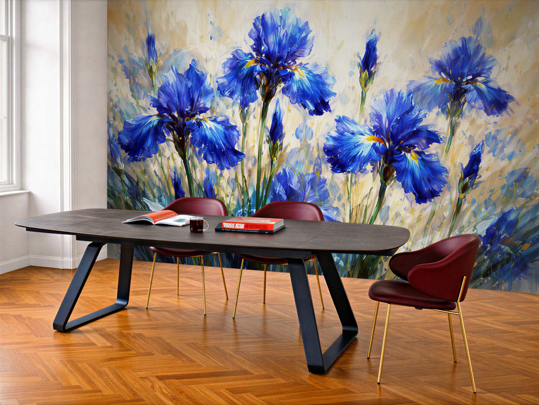 Fototapeten gemalte blaue Iris im Licht