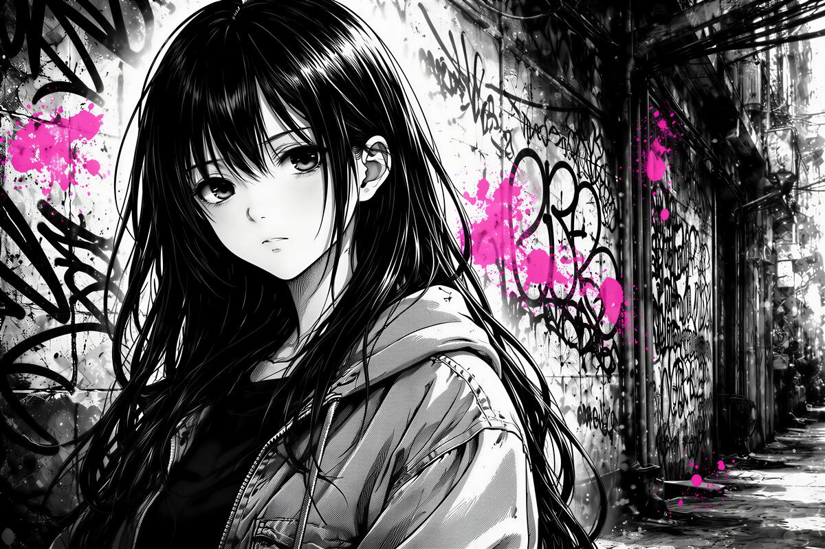 Fototapeten Manga im Neon-Graffiti