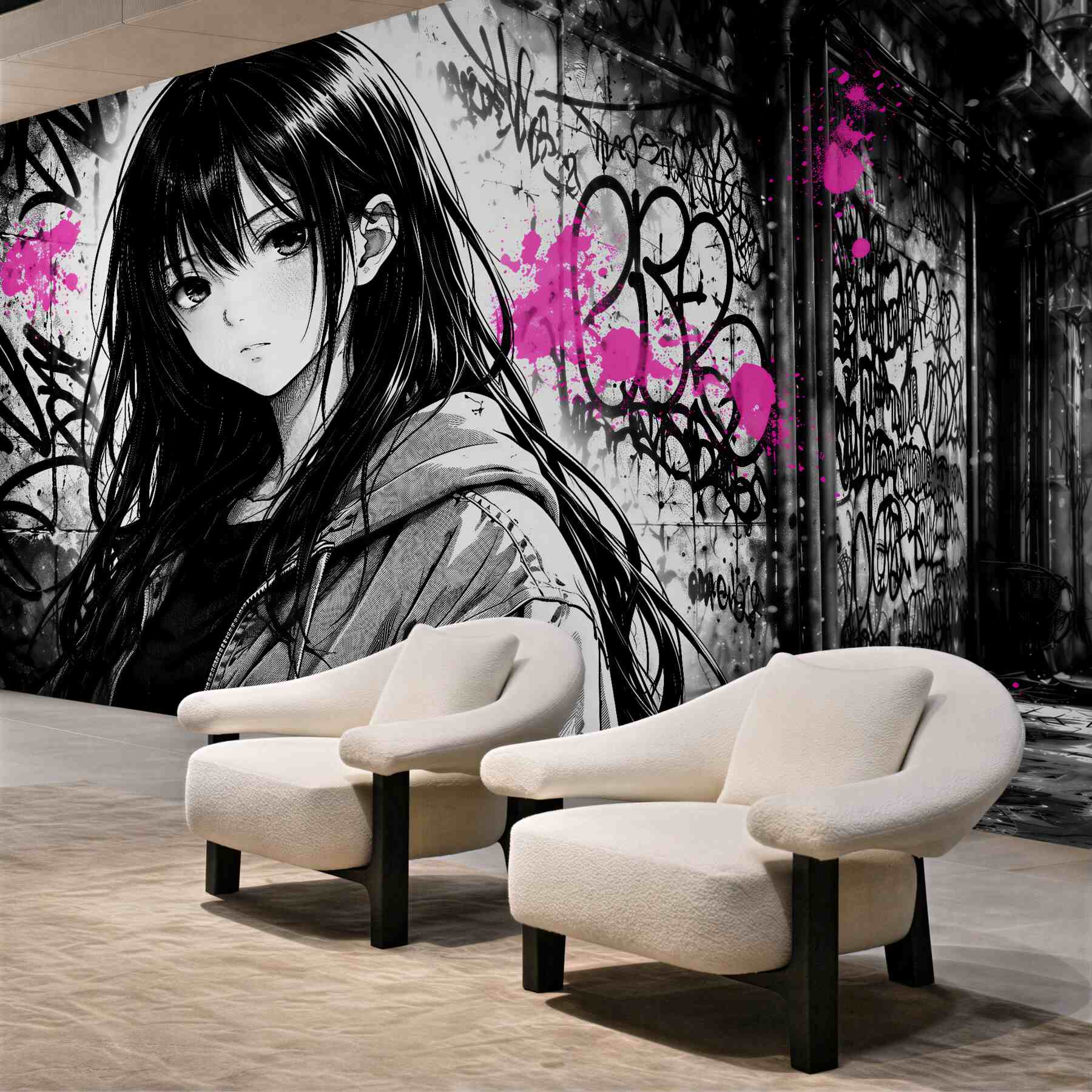 Fototapeten Manga im Neon-Graffiti
