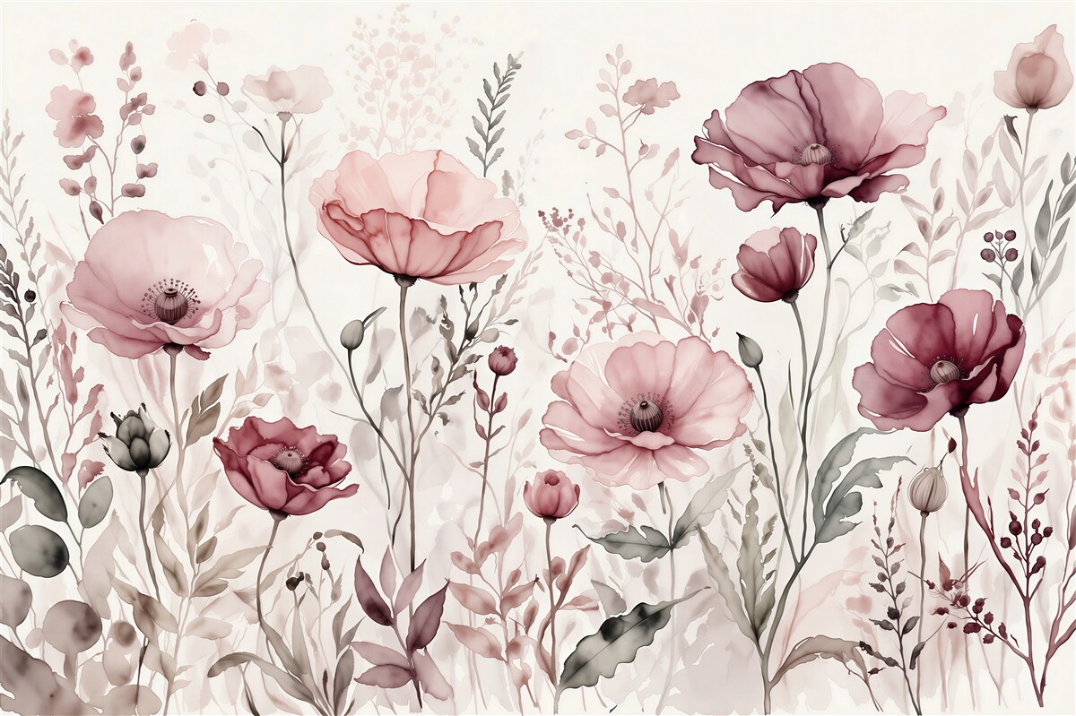 Fototapeten pudrige Mohnblumen in Aquarell