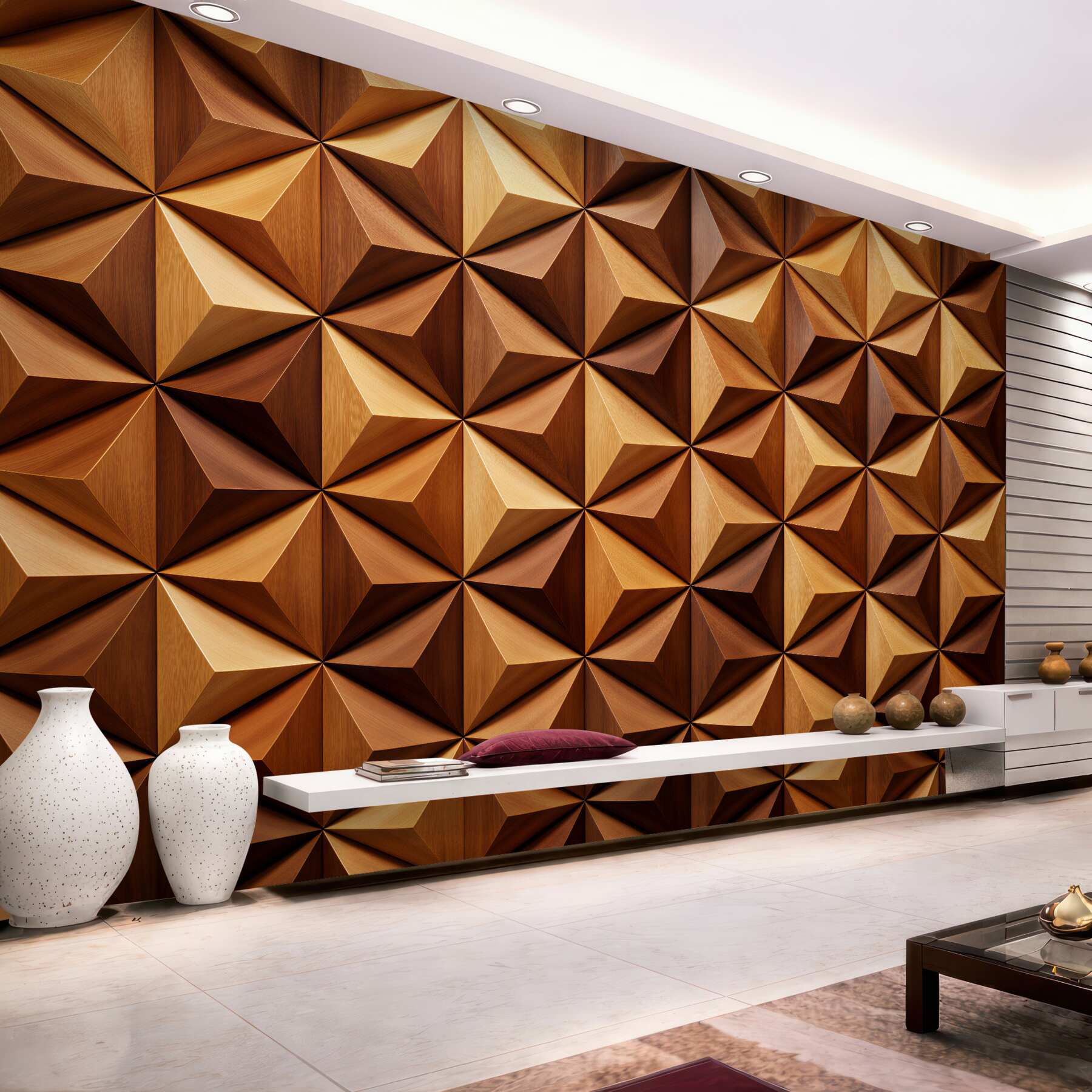Fototapeten geometrische Holz-Mosaik 3D