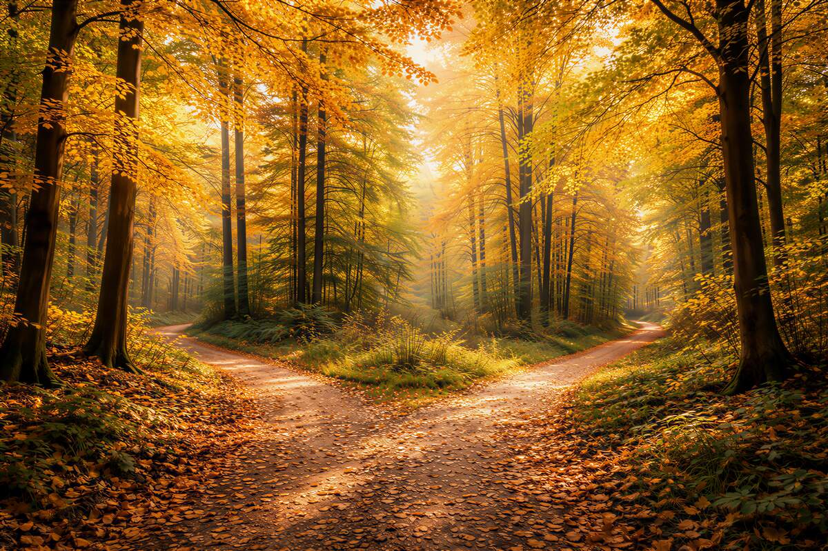 Fototapeten herbstlicher Waldweg