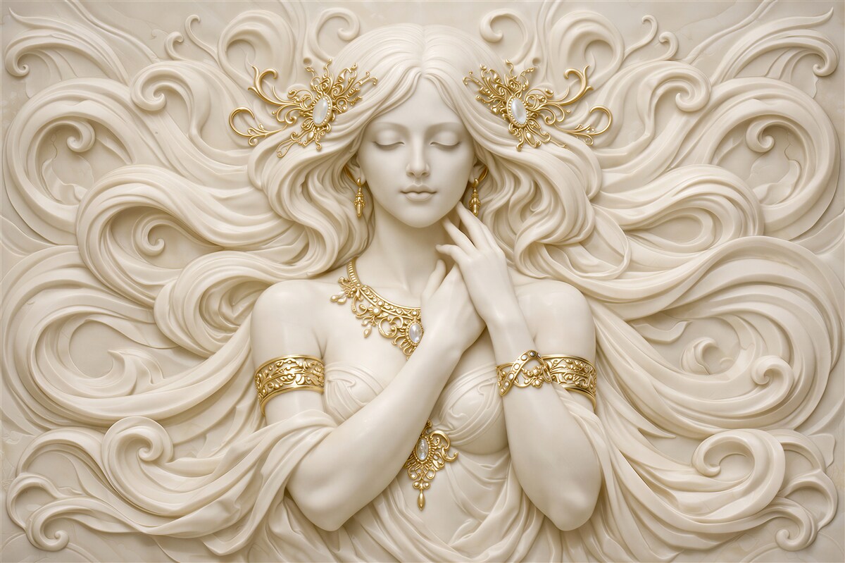 Fototapeten goldene Dame im Relief