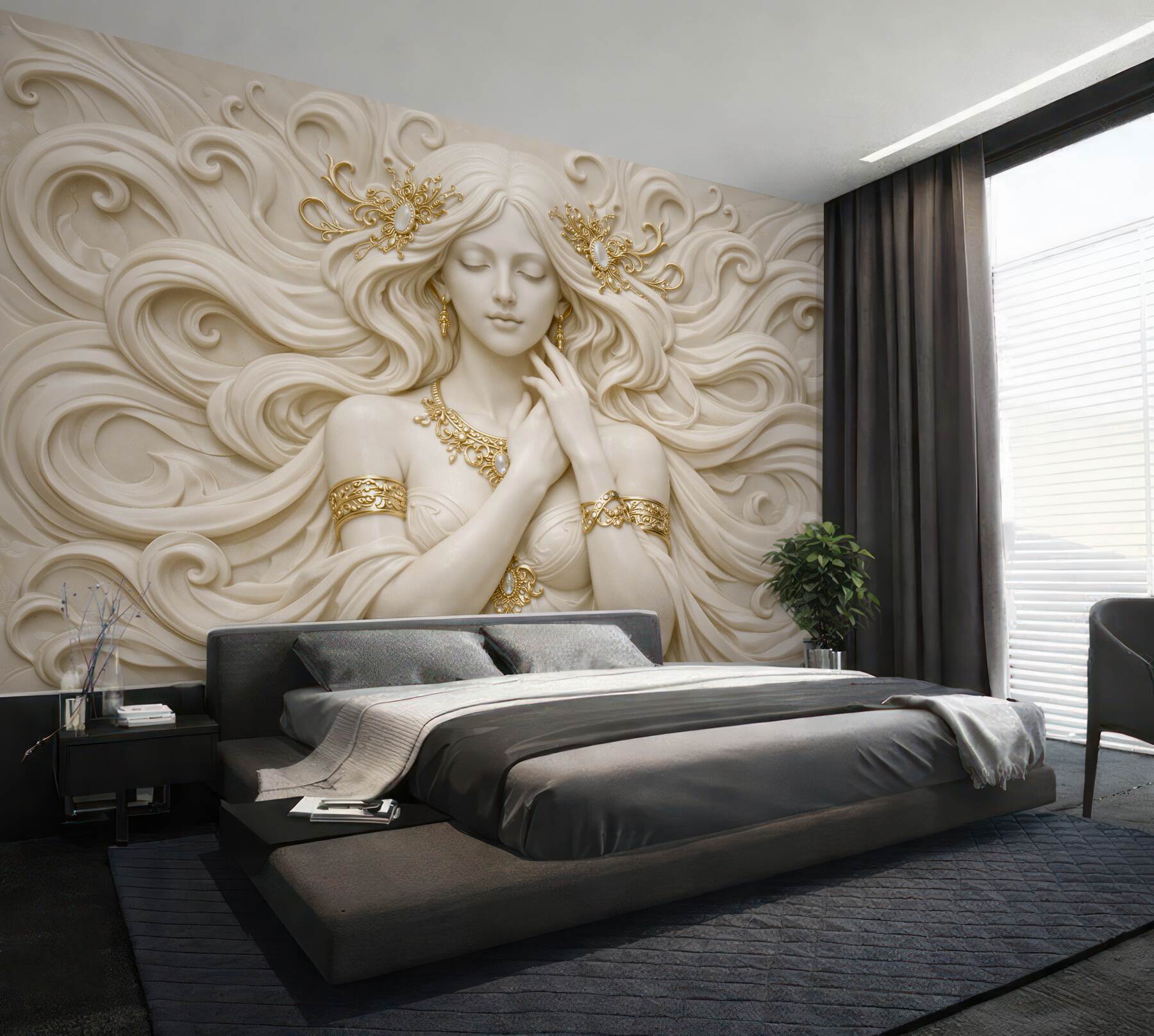 Fototapeten goldene Dame im Relief