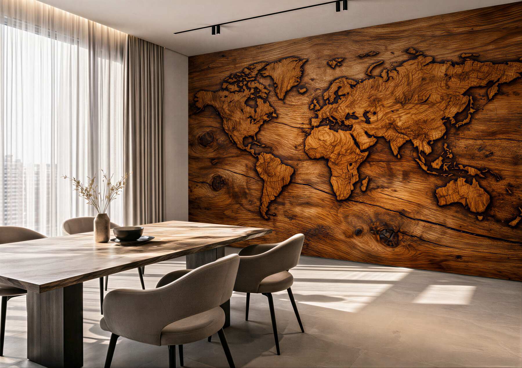 Fototapeten Weltkarte aus Holz