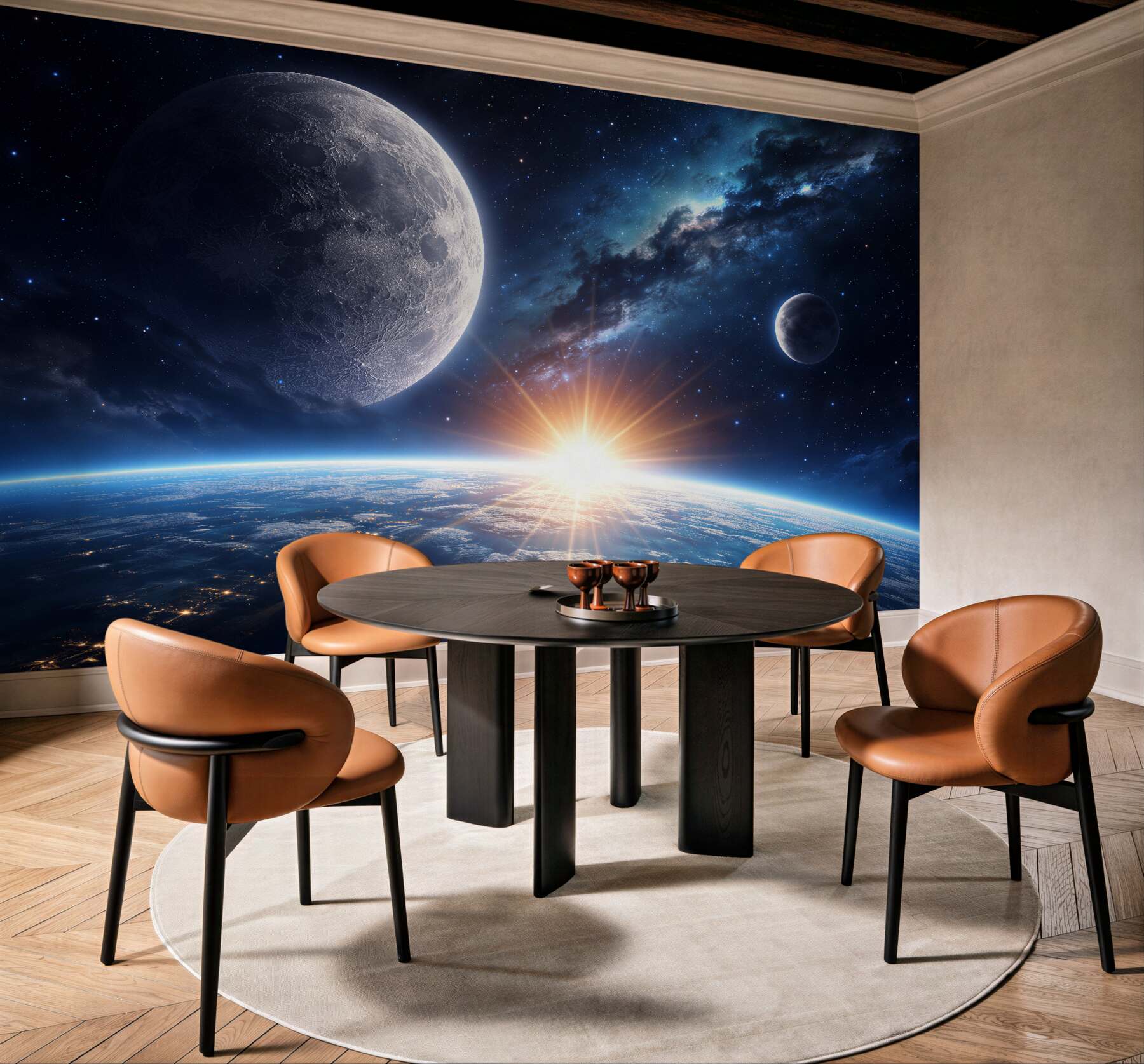 Fototapeten kosmischer Sonnenaufgang über einem Planeten