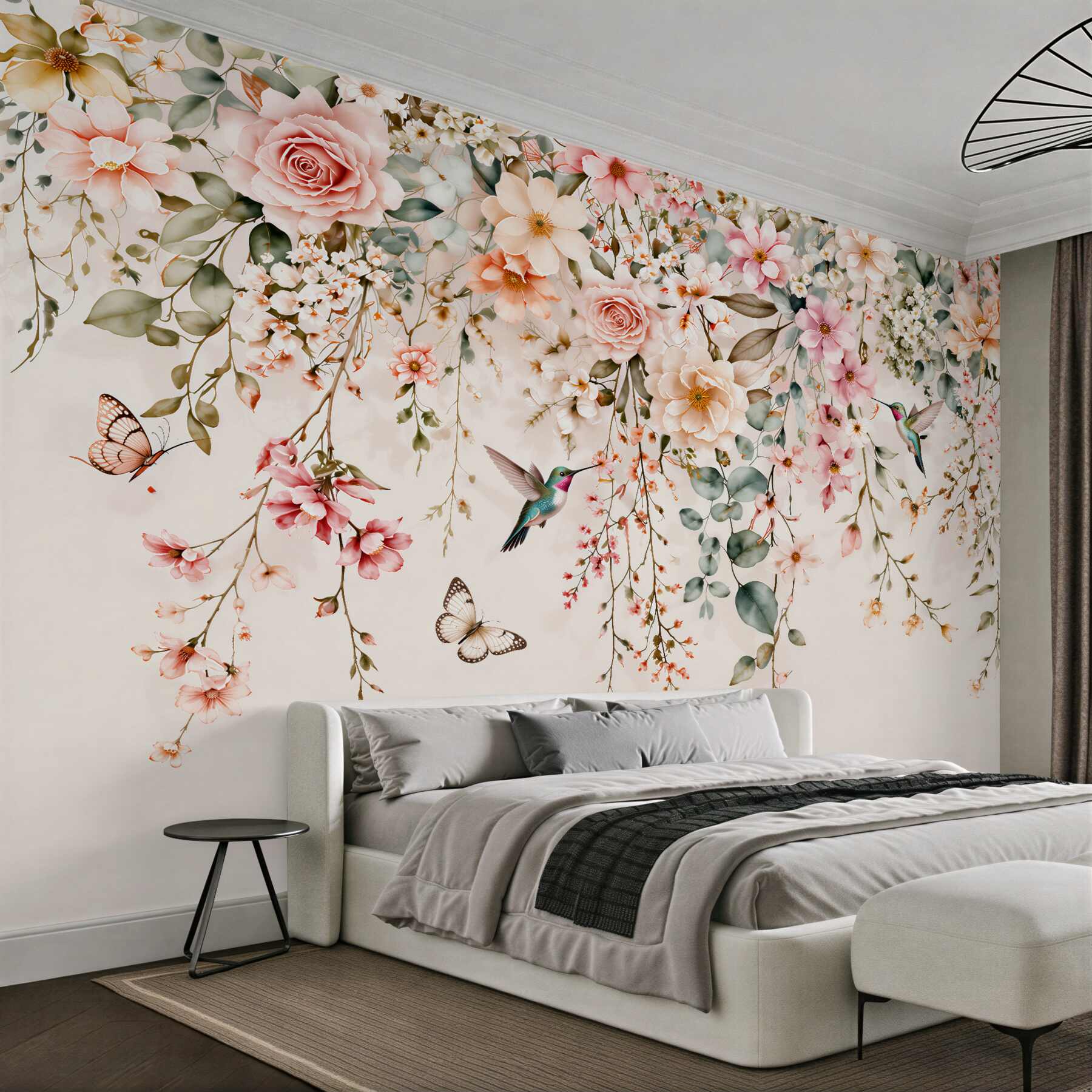 Fototapeten Blumenkranz mit Kolibris