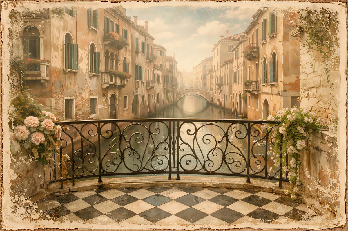 Fototapeten romantischer Balkon über einem venezianischen Kanal