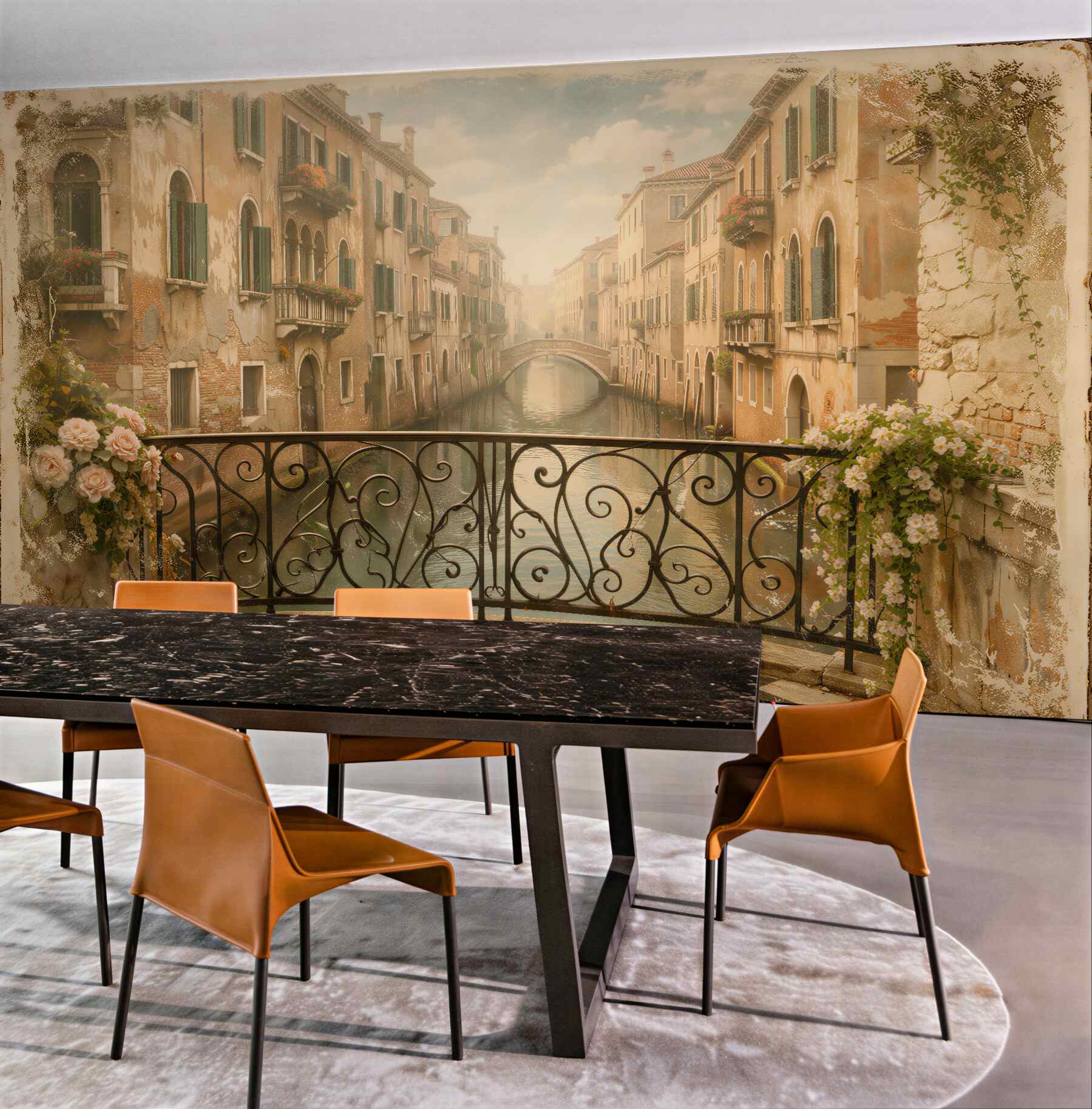 Fototapeten romantischer Balkon über einem venezianischen Kanal