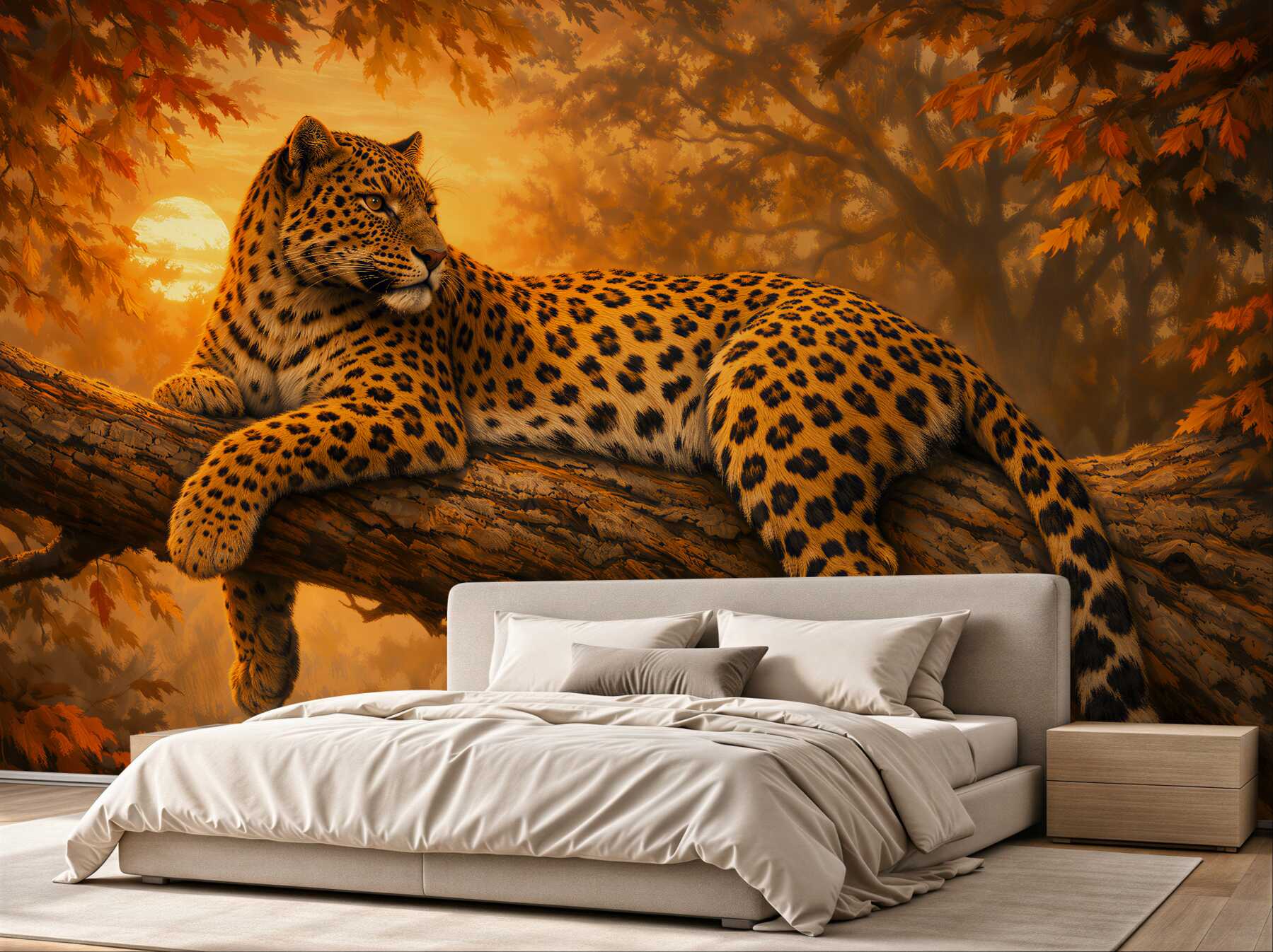 Fototapeten Leopard bei Sonnenuntergang