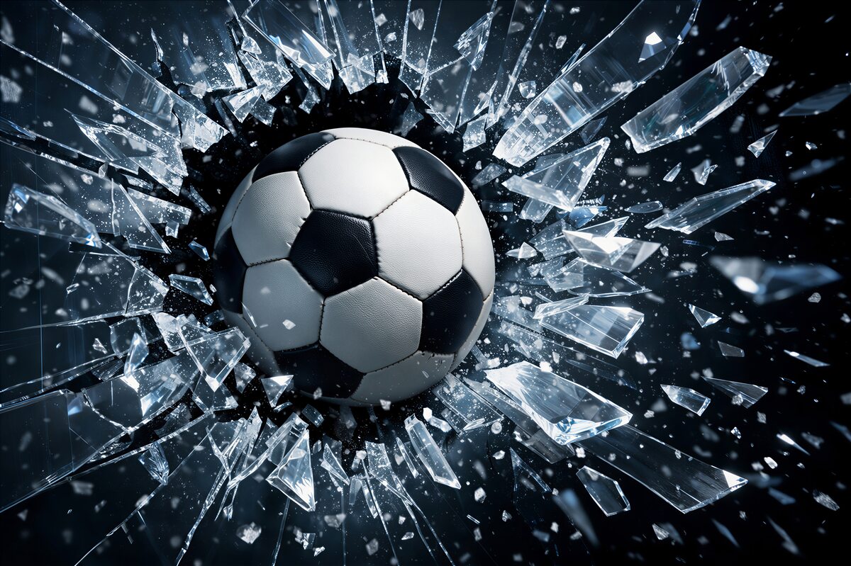 Fototapeten Ball, der eine Glasoberfläche zerbricht