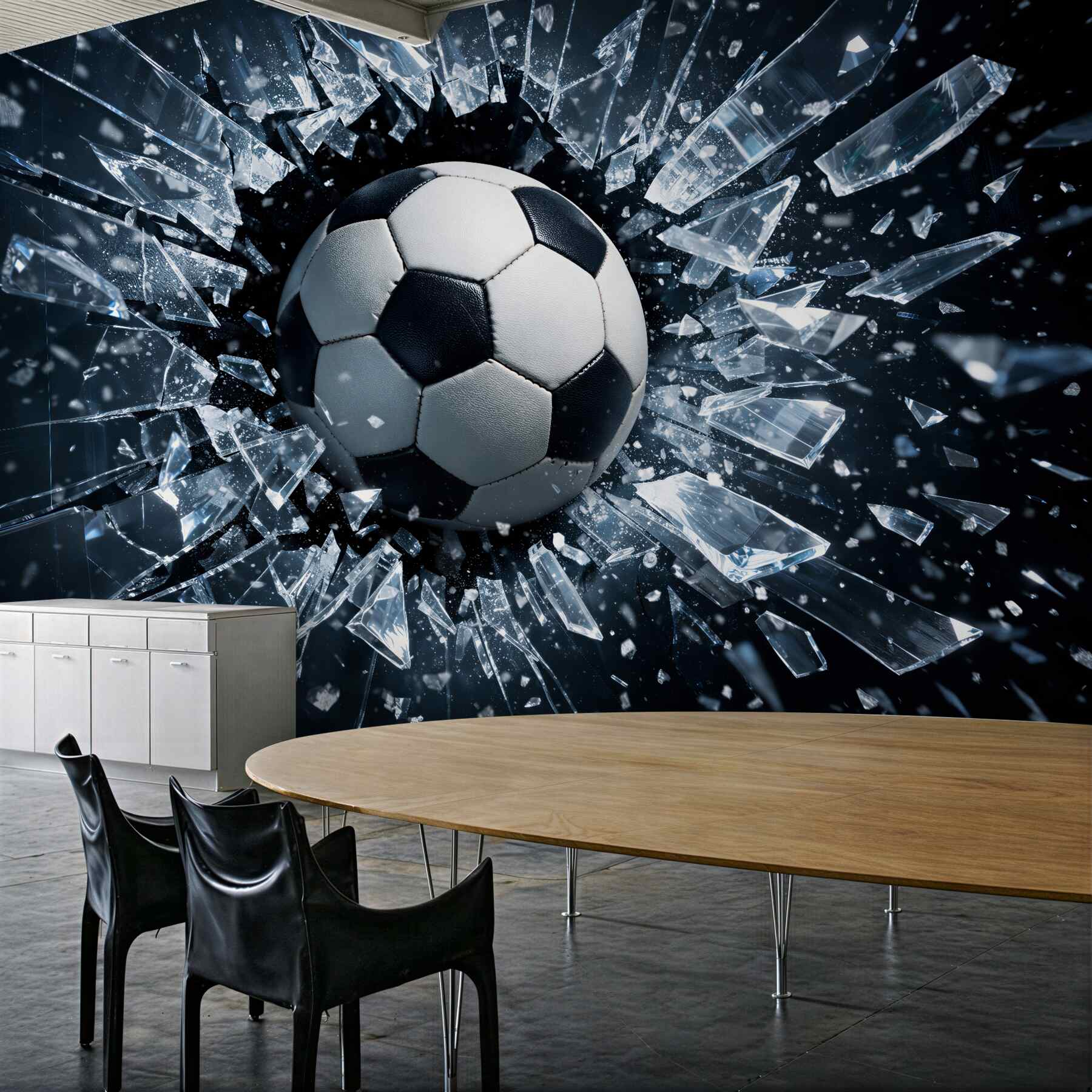 Fototapeten Ball, der eine Glasoberfläche zerbricht