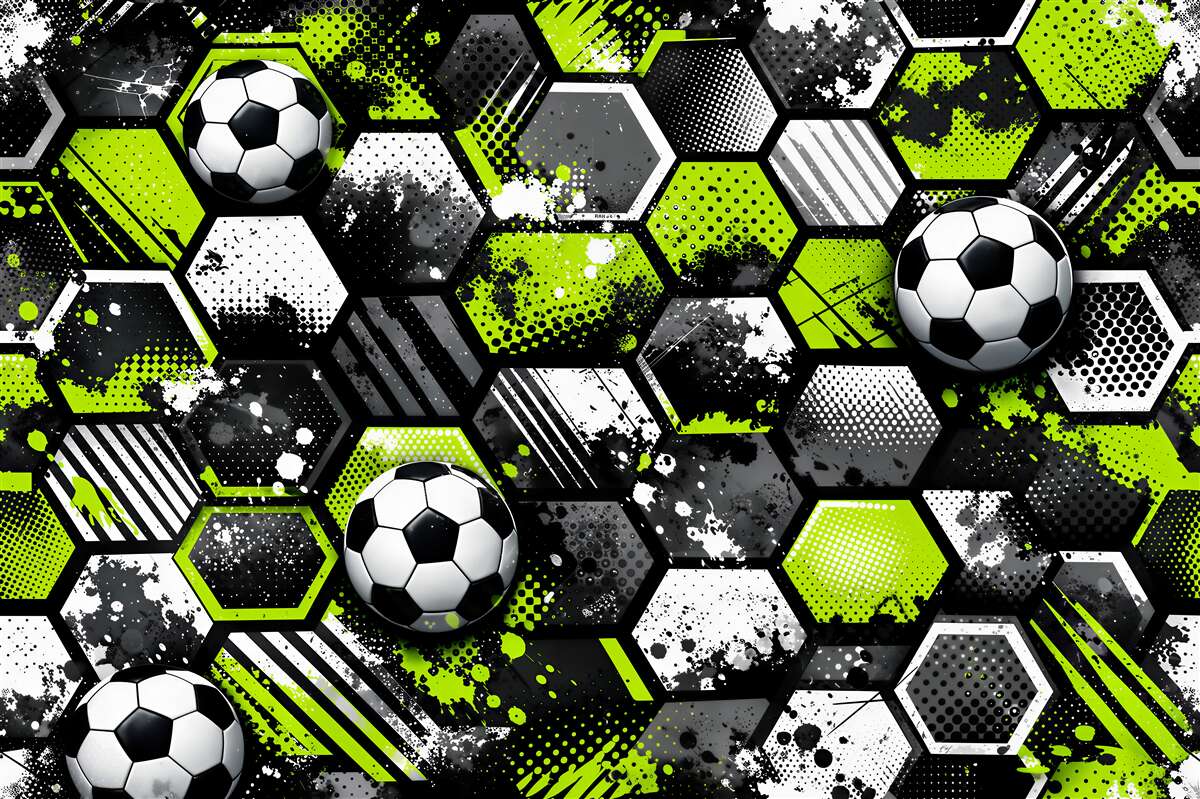 Fototapeten Fußballenergie der neonfarbenen Sechsecke