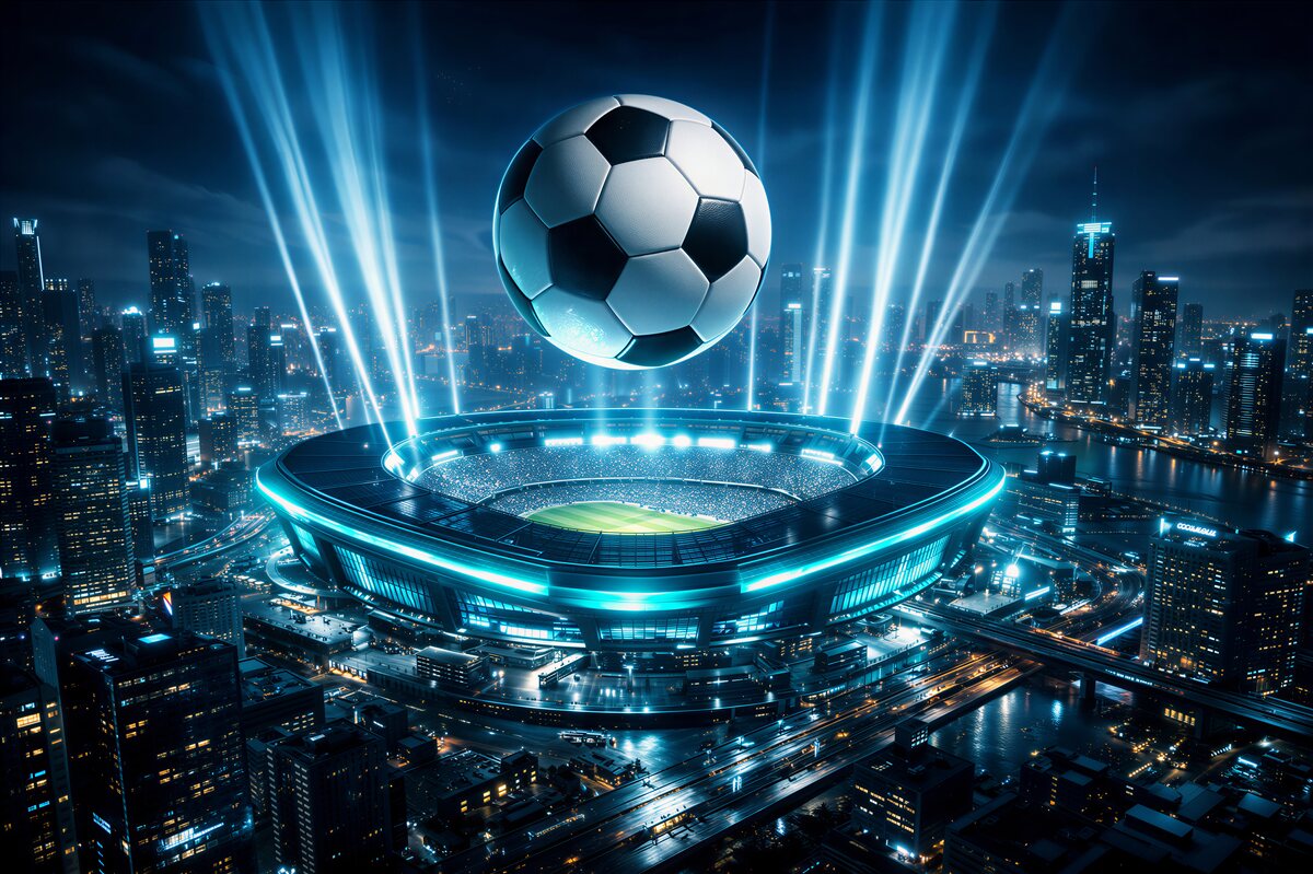 Fototapeten futuristisches Stadion im Glanz der Stadt