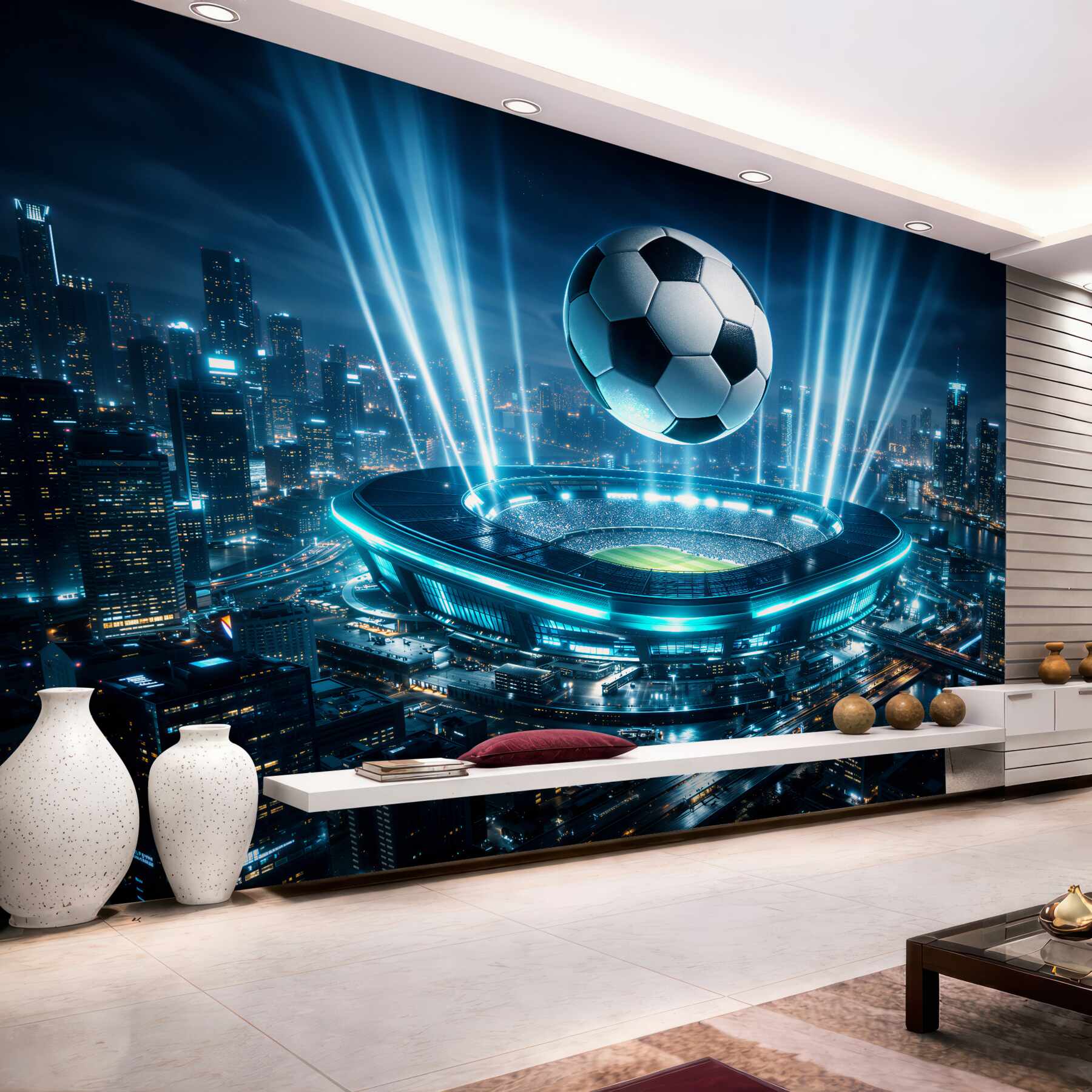 Fototapeten futuristisches Stadion im Glanz der Stadt