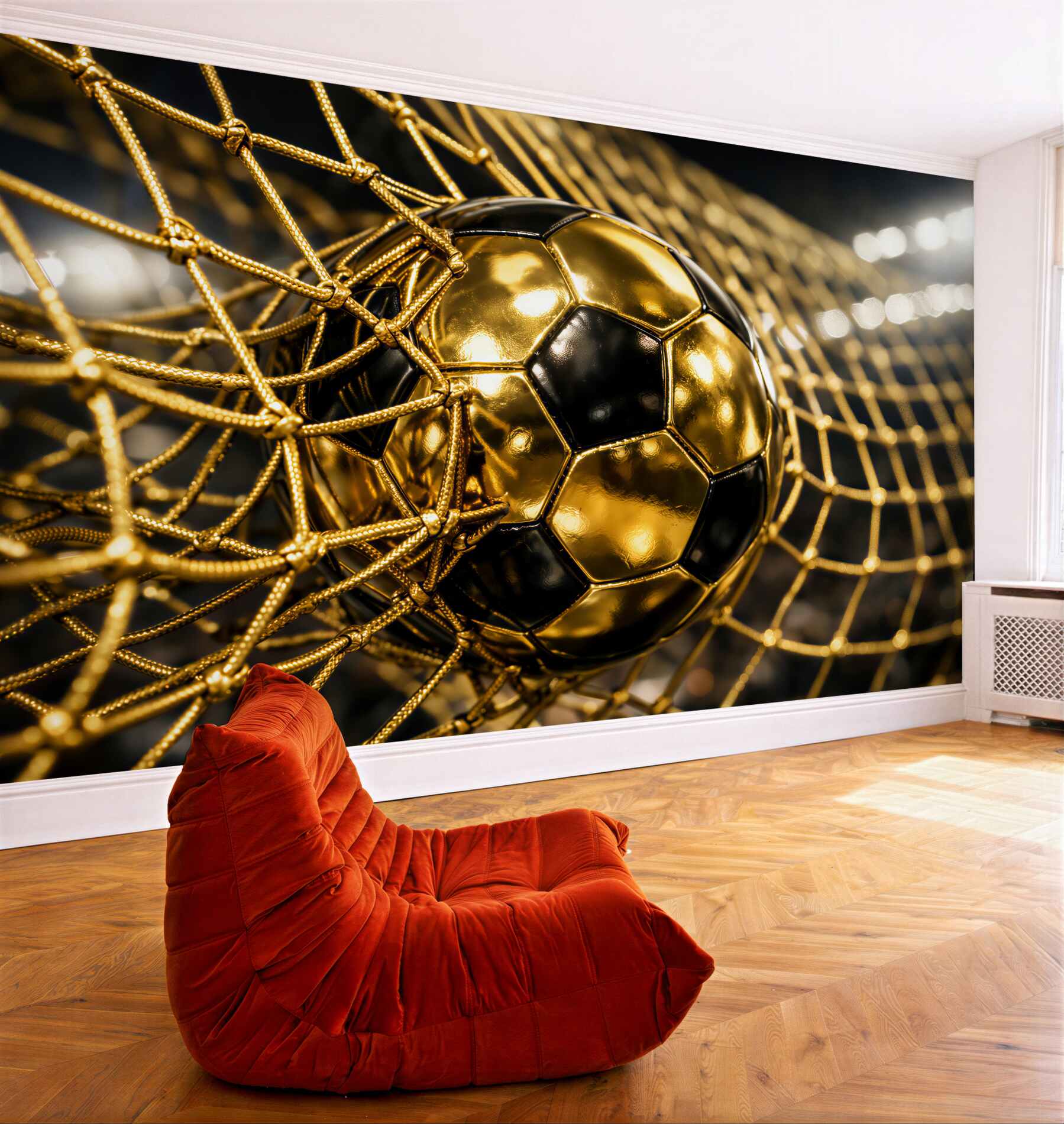 Fototapeten goldener Ball im Netz