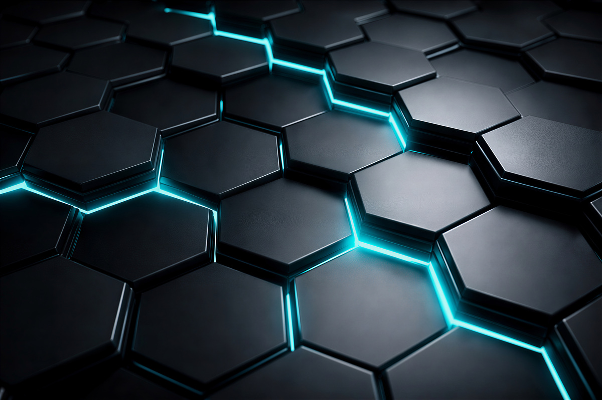 Fototapeten futuristische Neon-Hexagone