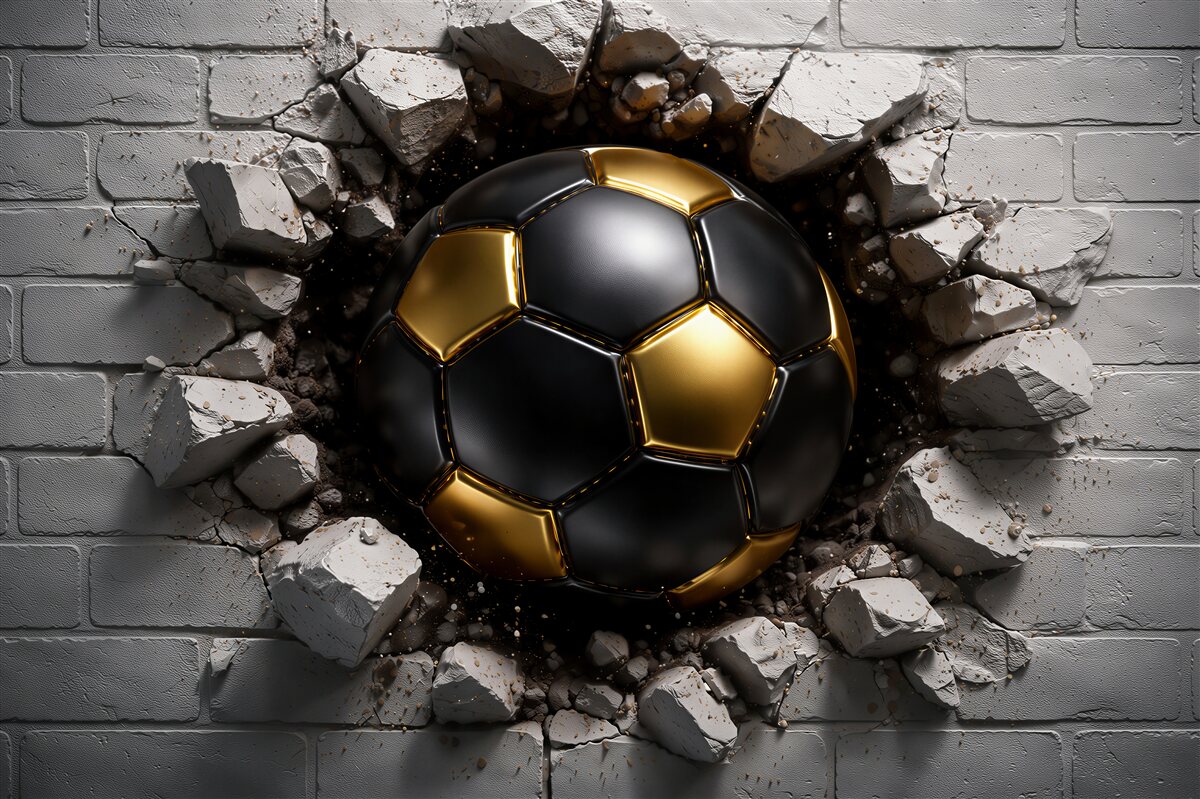 Fototapeten goldener Ball durchbricht die Wand