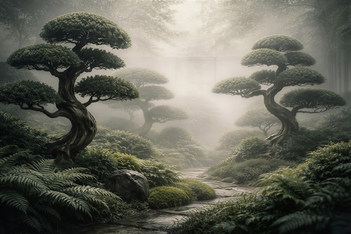 Fototapeten mystischer Bonsai-Garten