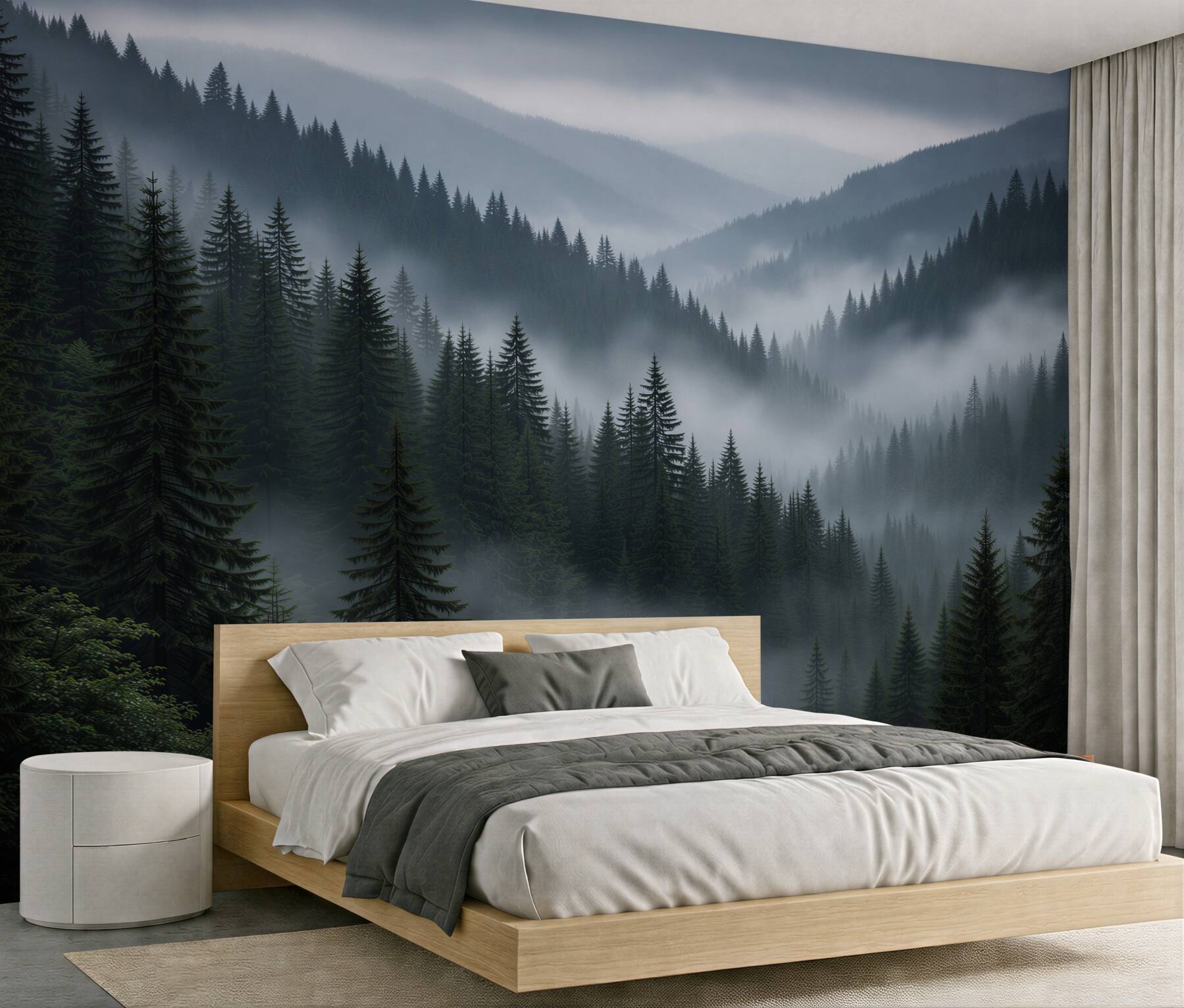 Fototapeten nebliger Bergwald